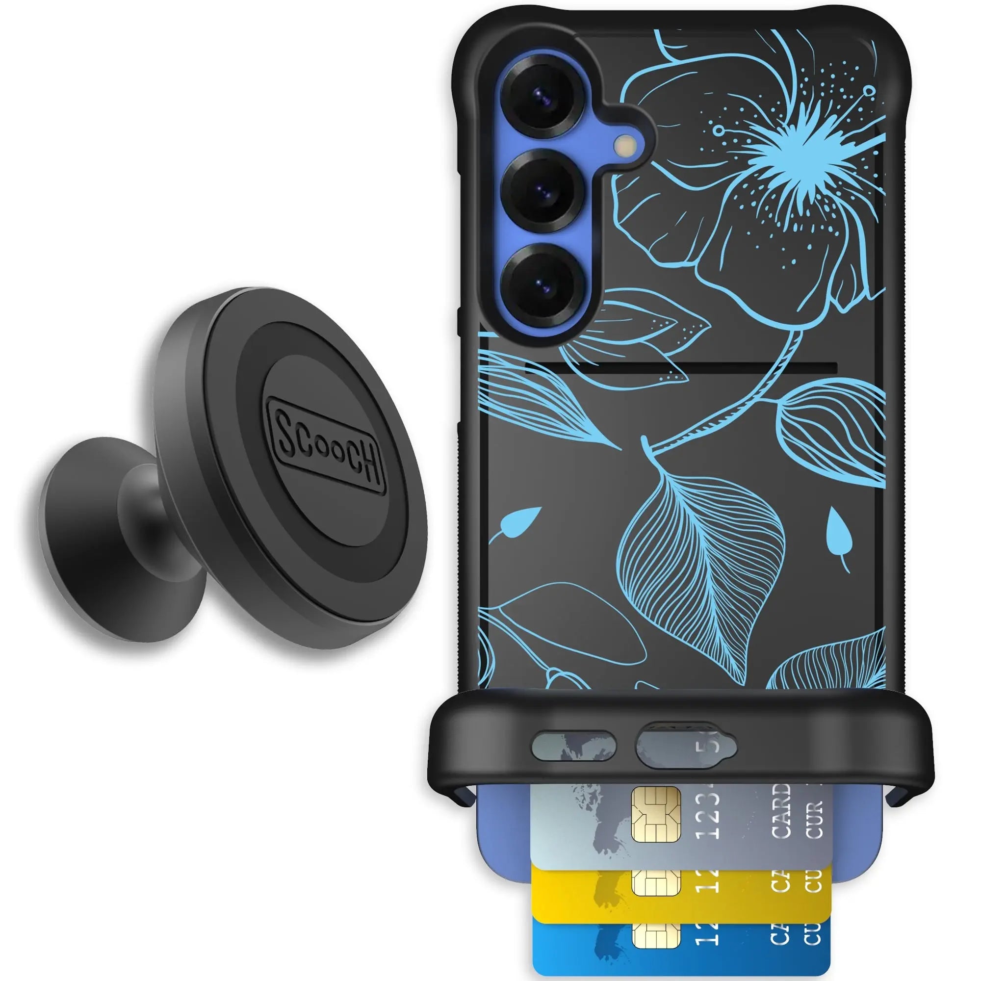 Scooch-Wingmate Starter Bundle for Samsung Galaxy S25+-Blue-Hibiscus