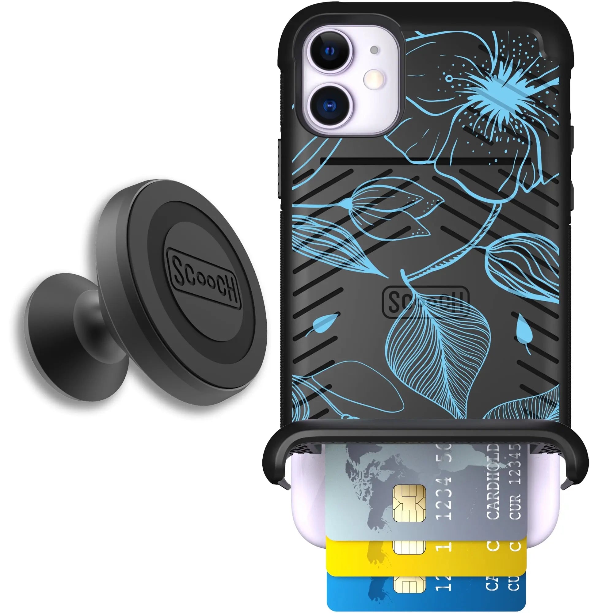 Scooch-Wingmate Starter Bundle for iPhone 11-Blue-Hibiscus
