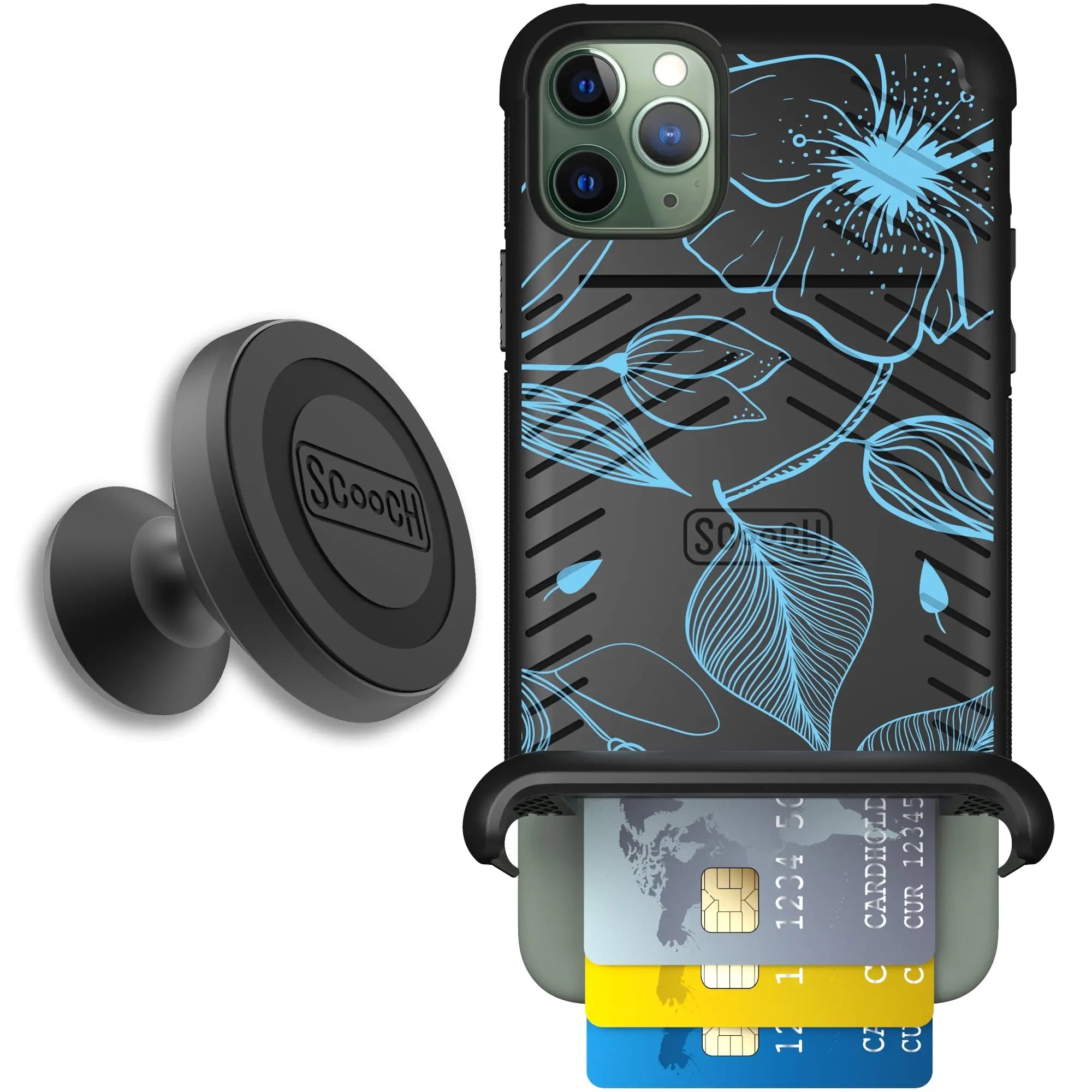 Scooch-Wingmate Starter Bundle for iPhone 11 Pro Max-Blue-Hibiscus