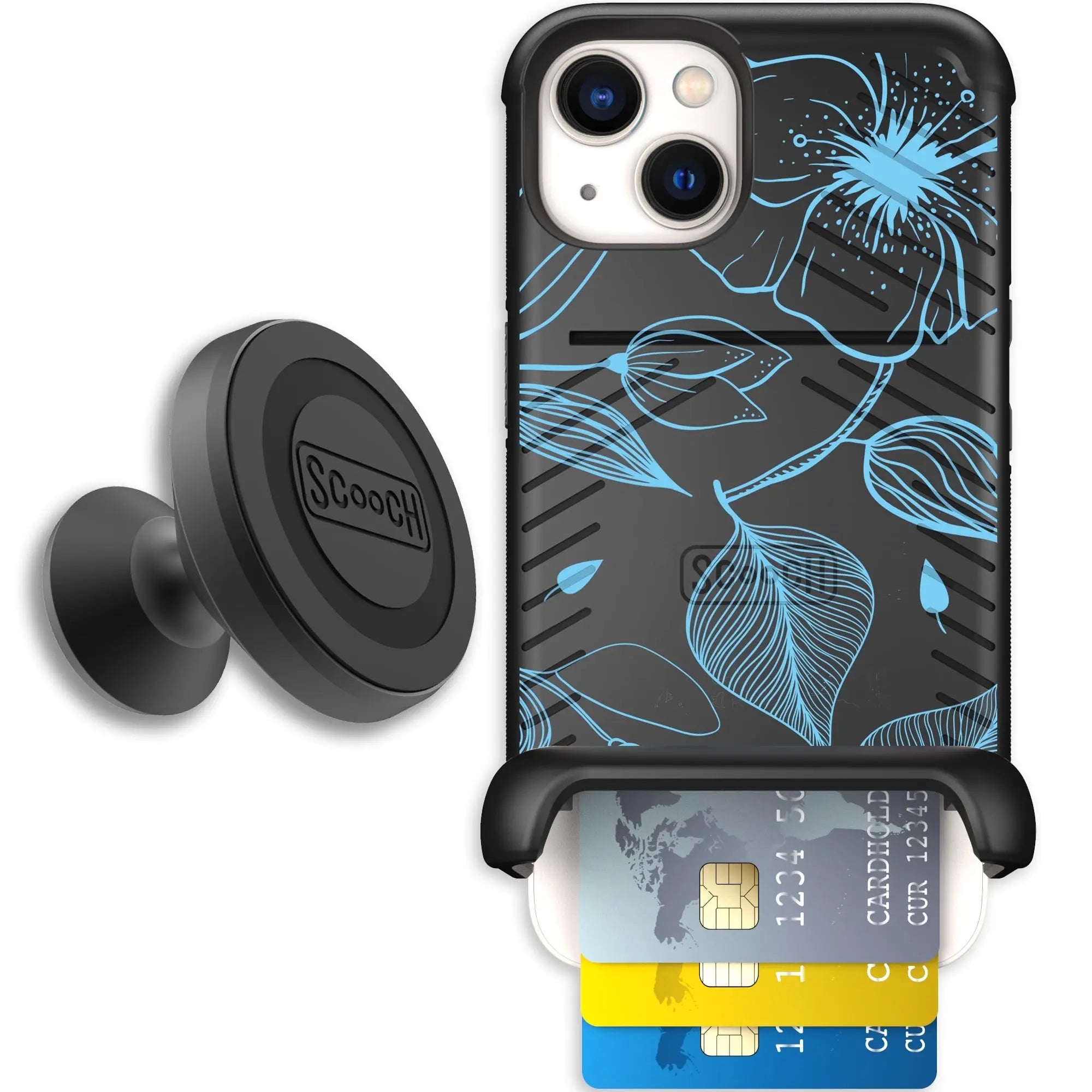 Scooch-Wingmate Starter Bundle for iPhone 13-Blue-Hibiscus