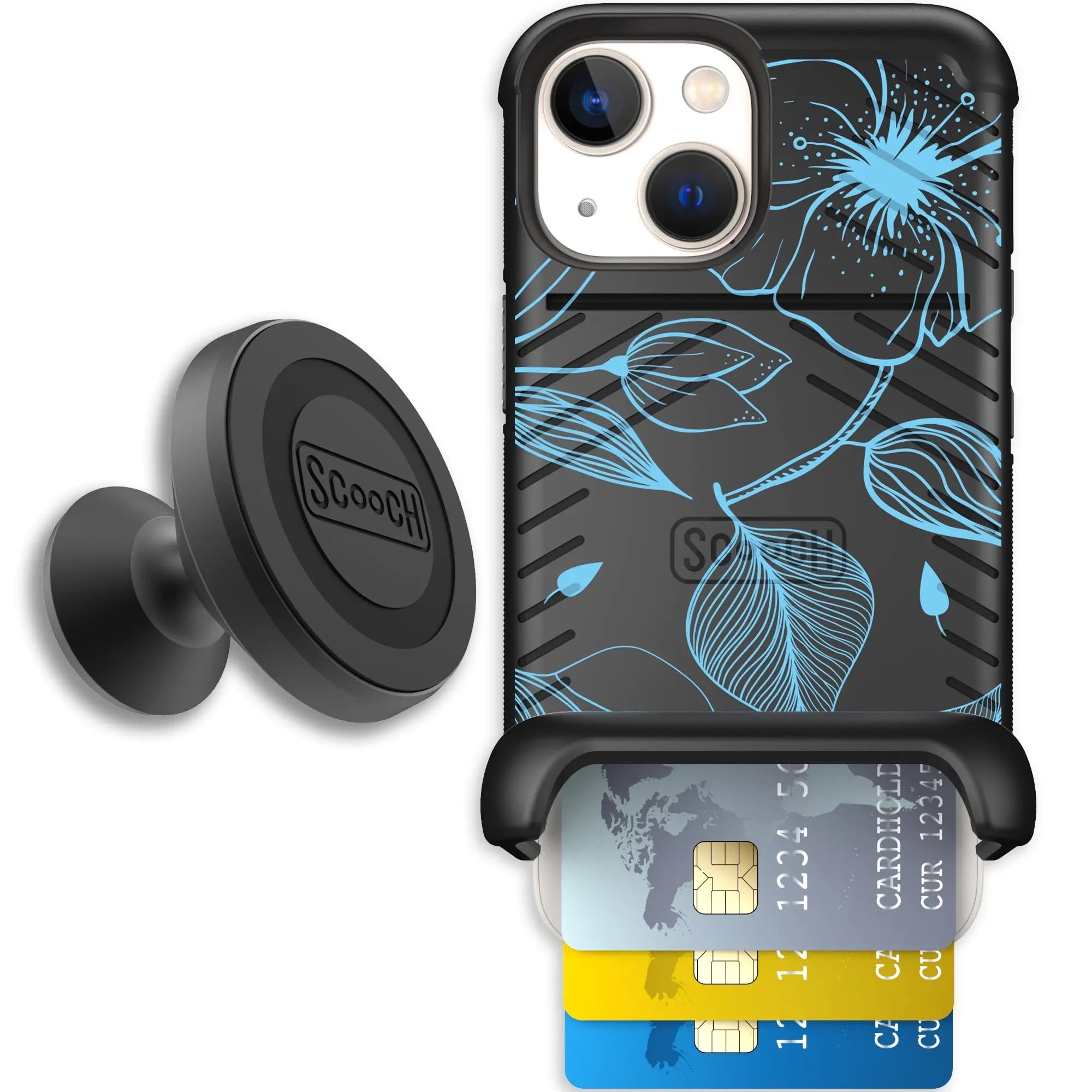 Scooch-Wingmate Starter Bundle for iPhone 13 Mini-Blue-Hibiscus