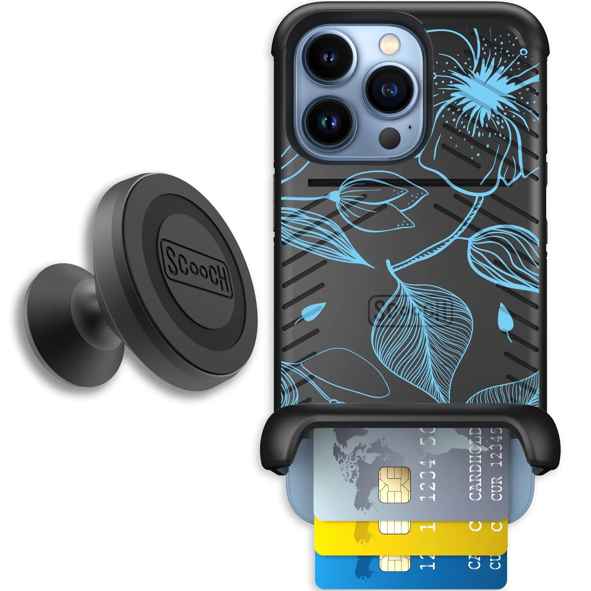 Scooch-Wingmate Starter Bundle for iPhone 13 Pro-Blue-Hibiscus