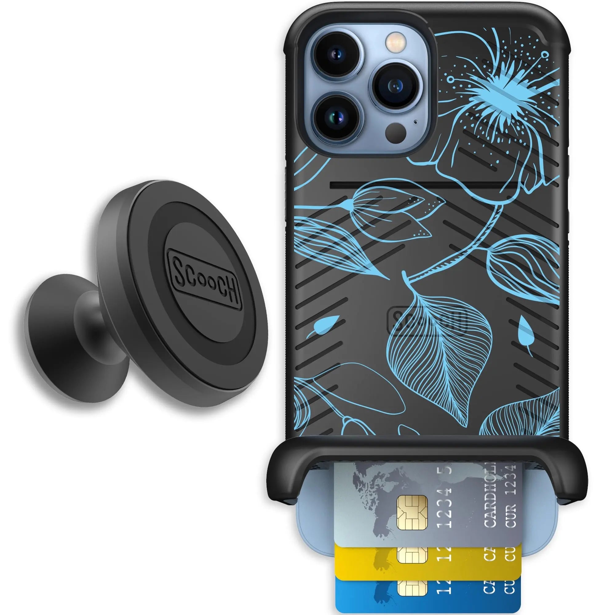 Scooch-Wingmate Starter Bundle for iPhone 13 Pro Max-Blue-Hibiscus