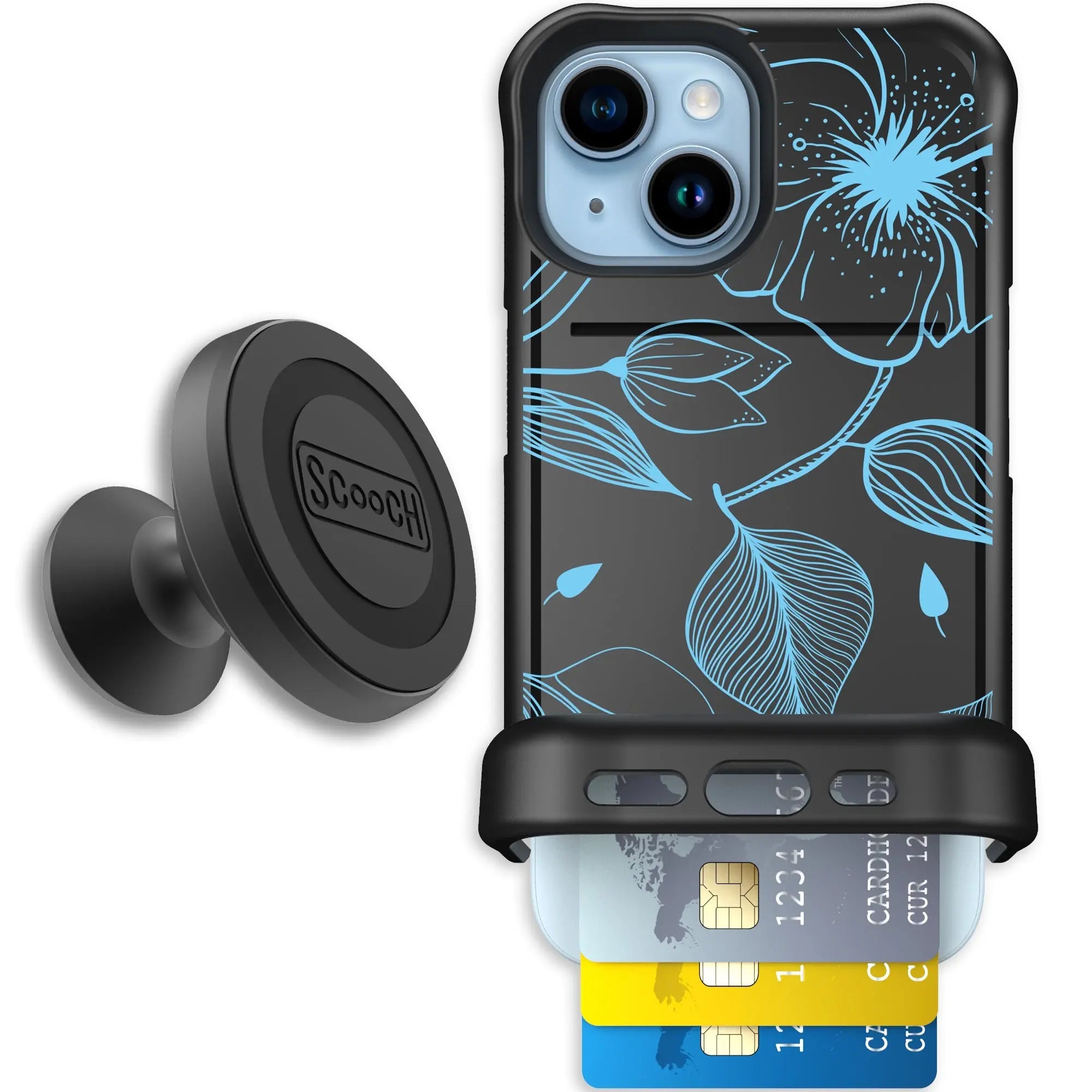 Scooch-Wingmate Starter Bundle for iPhone 15-Blue-Hibiscus