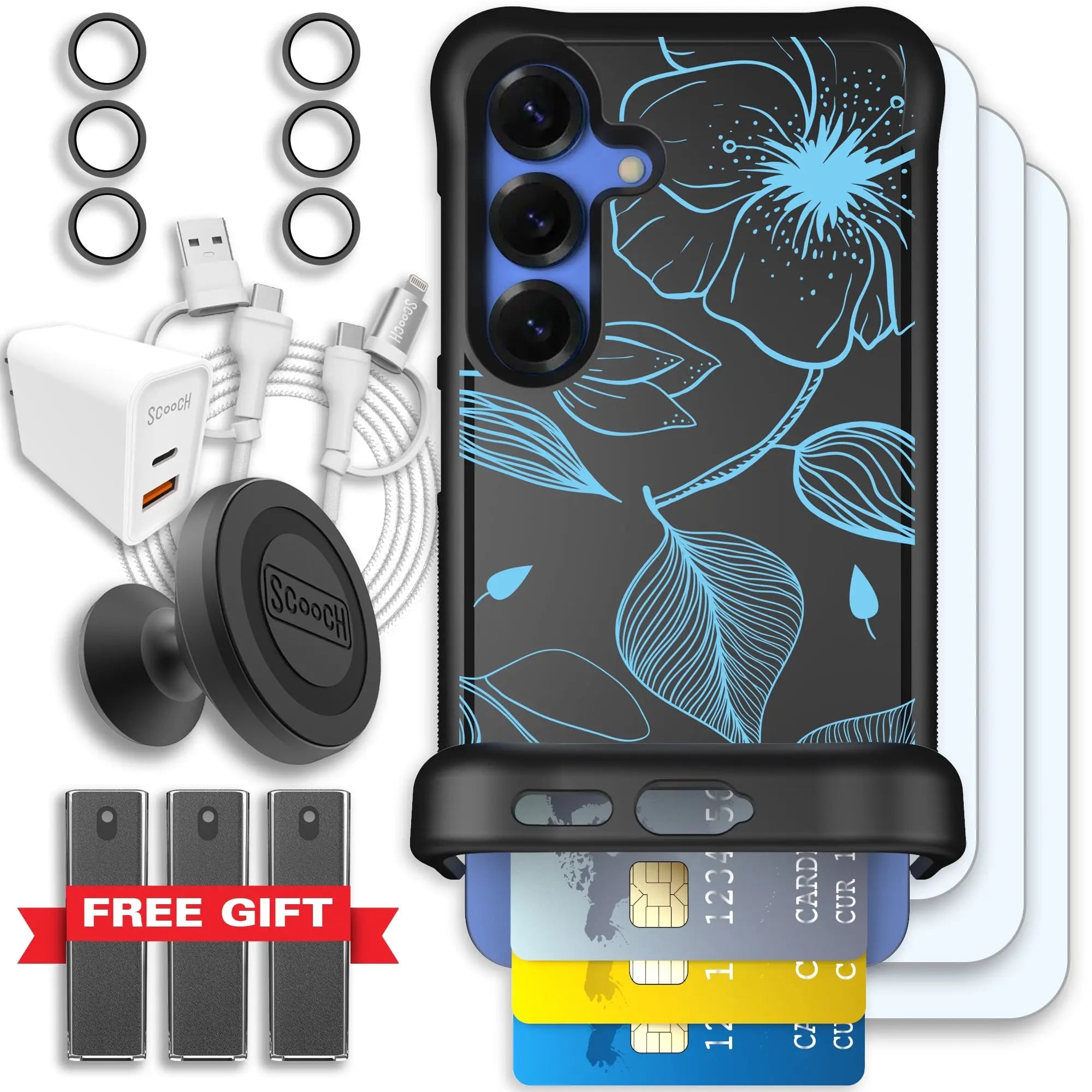 Scooch-Wingmate Ultimate Bundle for Samsung Galaxy S25-Blue-Hibiscus