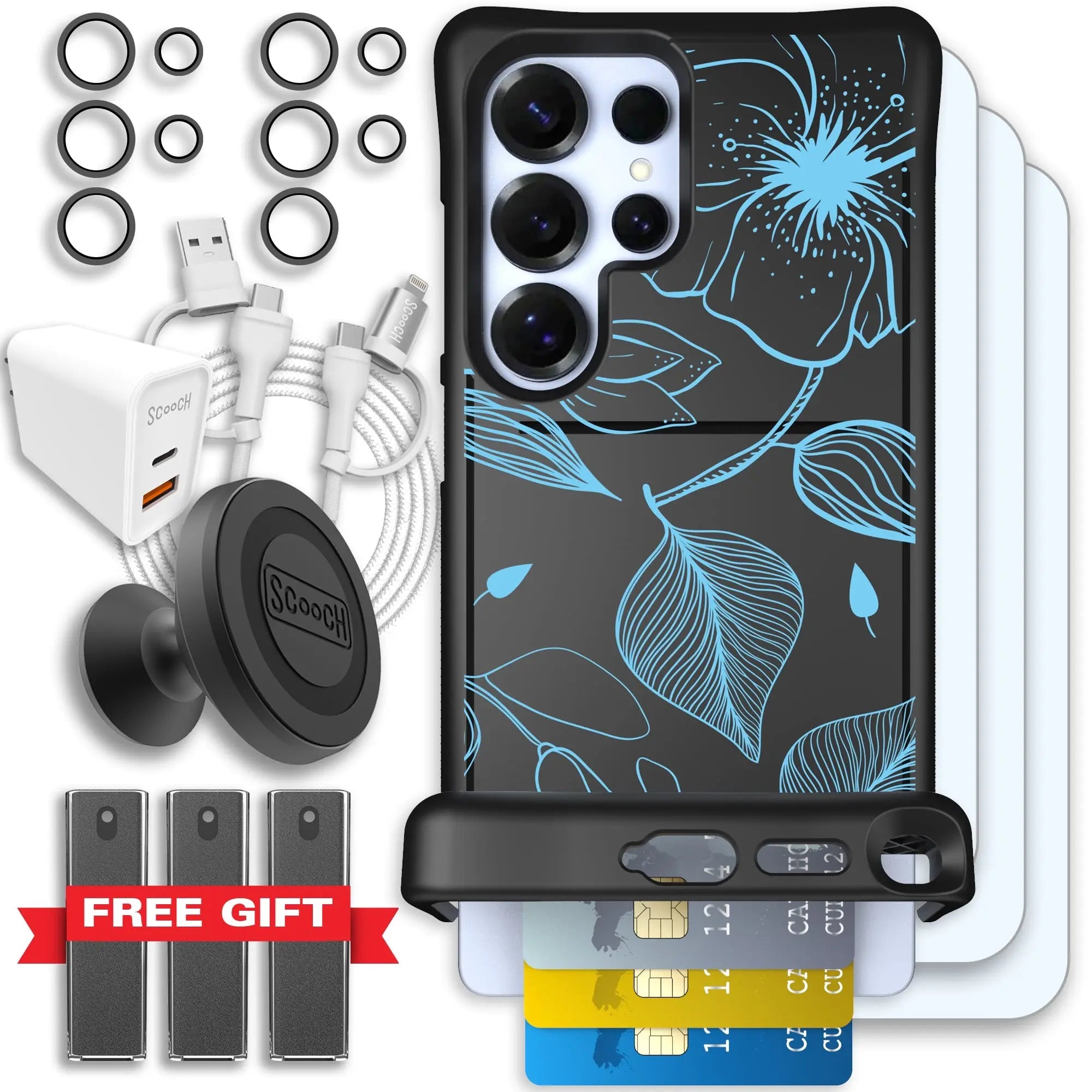 Scooch-Wingmate Ultimate Bundle for Samsung Galaxy S25 Ultra-Blue-Hibiscus