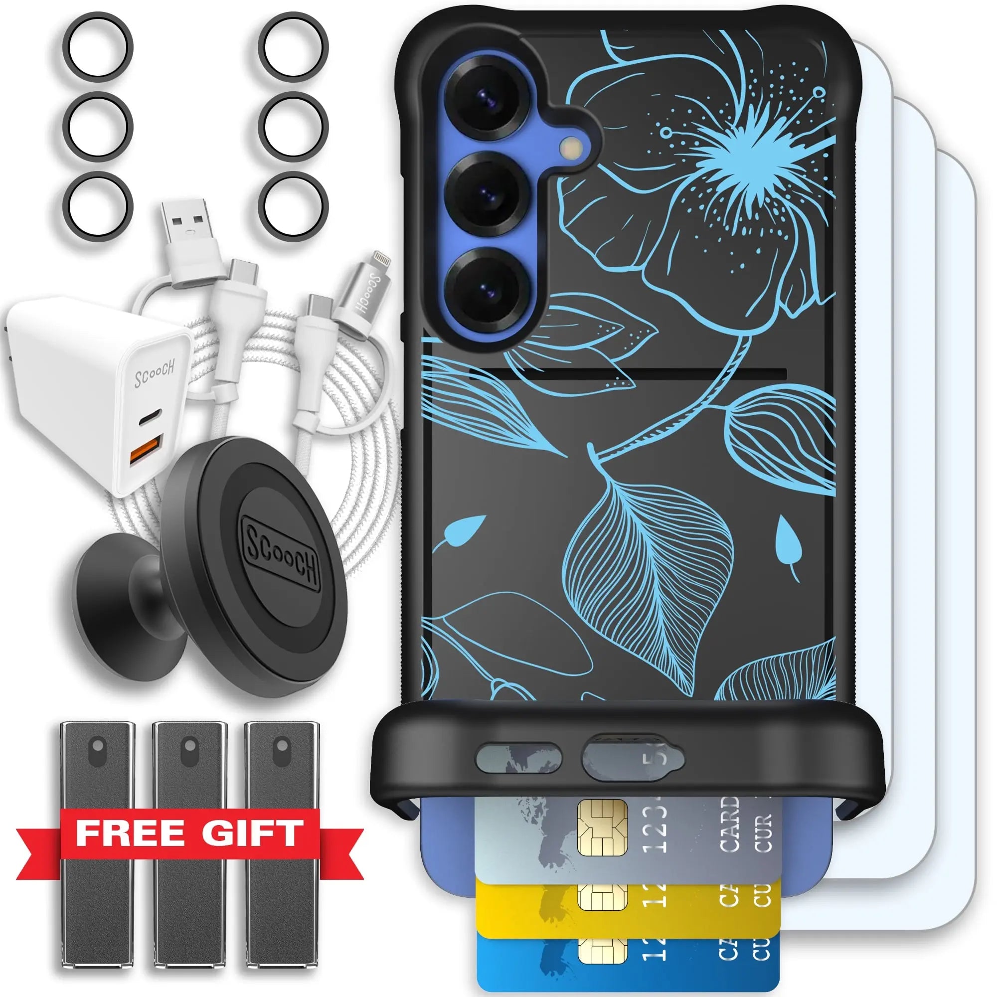Scooch-Wingmate Ultimate Bundle for Samsung Galaxy S25+-Blue-Hibiscus