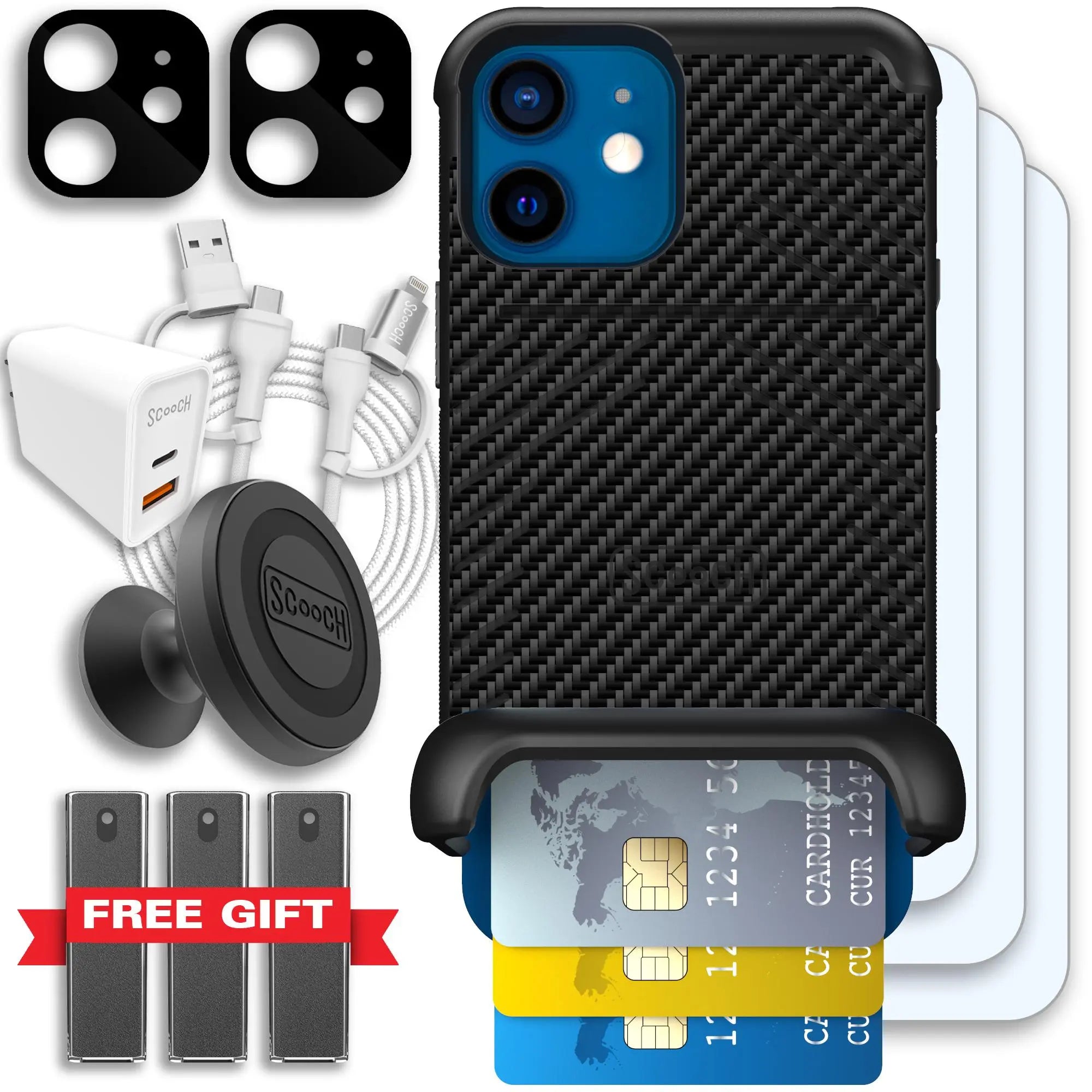 Scooch-Wingmate Ultimate Bundle for iPhone 12 Mini-Carbon-Fiber