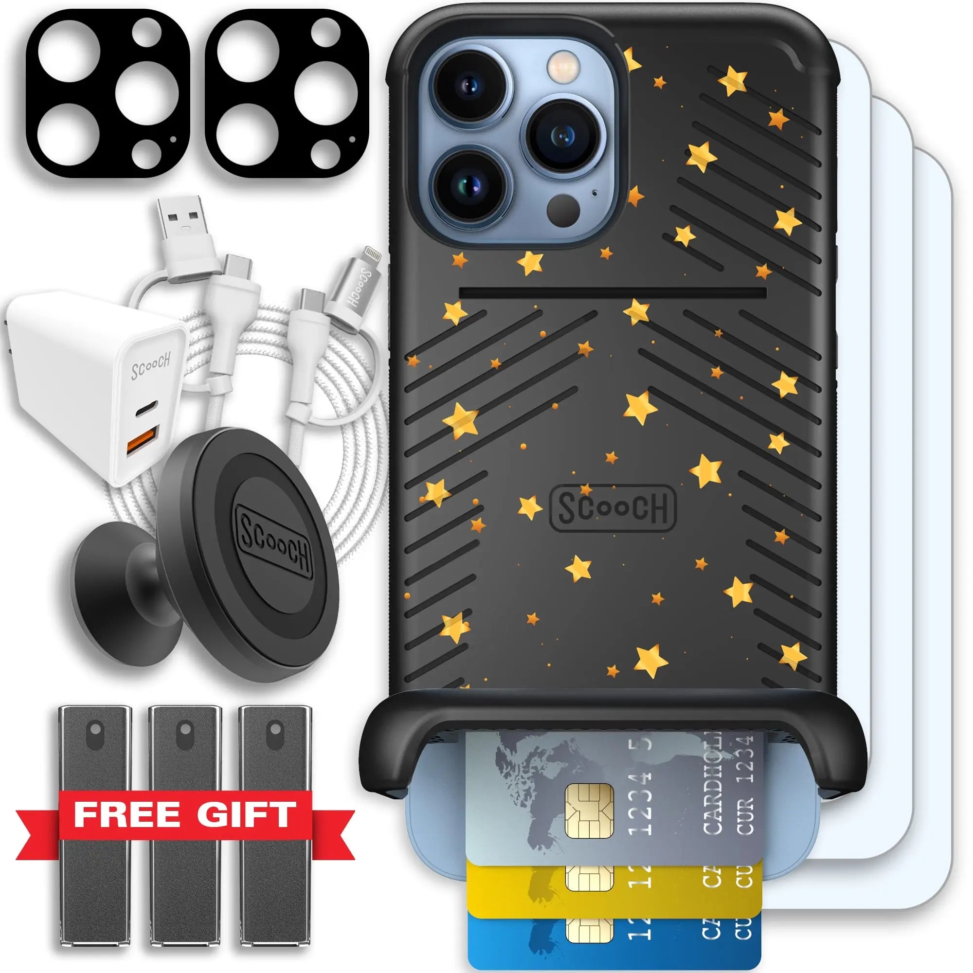 Scooch-Wingmate Ultimate Bundle for iPhone 13 Pro Max-Gold-Stars
