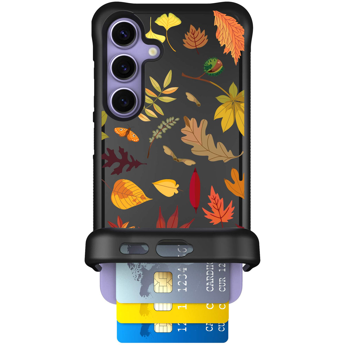 Autumn Leaves multicolored fall foliage pattern on a charcoal Scooch Wingmate case for Galaxy S24