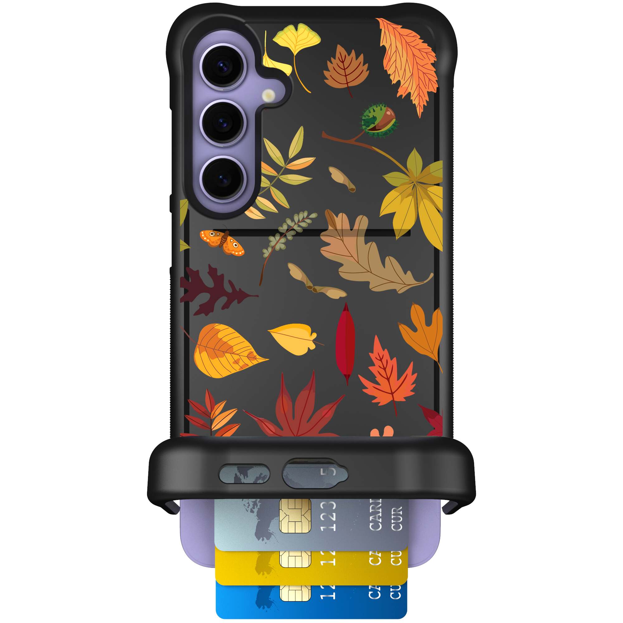 Autumn Leaves multicolored fall foliage pattern on a charcoal Scooch Wingmate case for Galaxy S24+