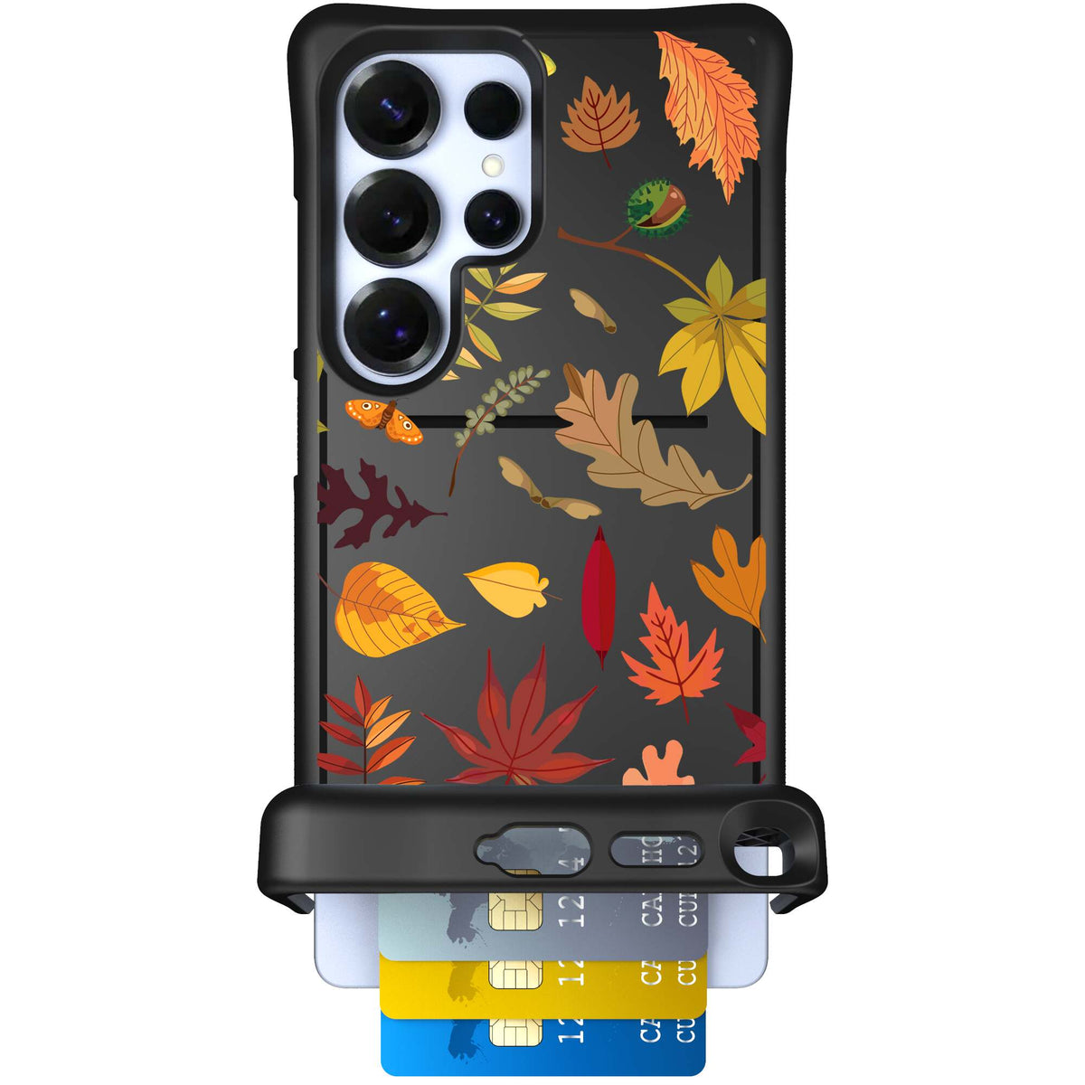 Autumn Leaves multicolored fall foliage pattern on a charcoal Scooch Wingmate case for Galaxy S25 Ultra