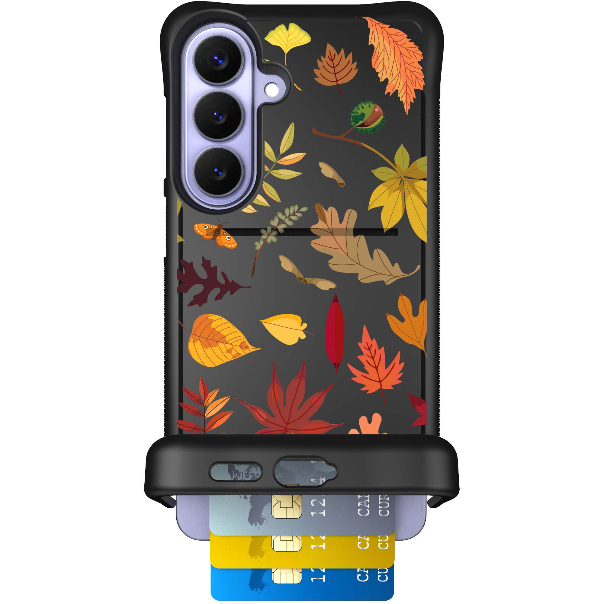 Autumn Leaves multicolored fall foliage pattern on a charcoal Scooch Wingmate case for Galaxy S26+