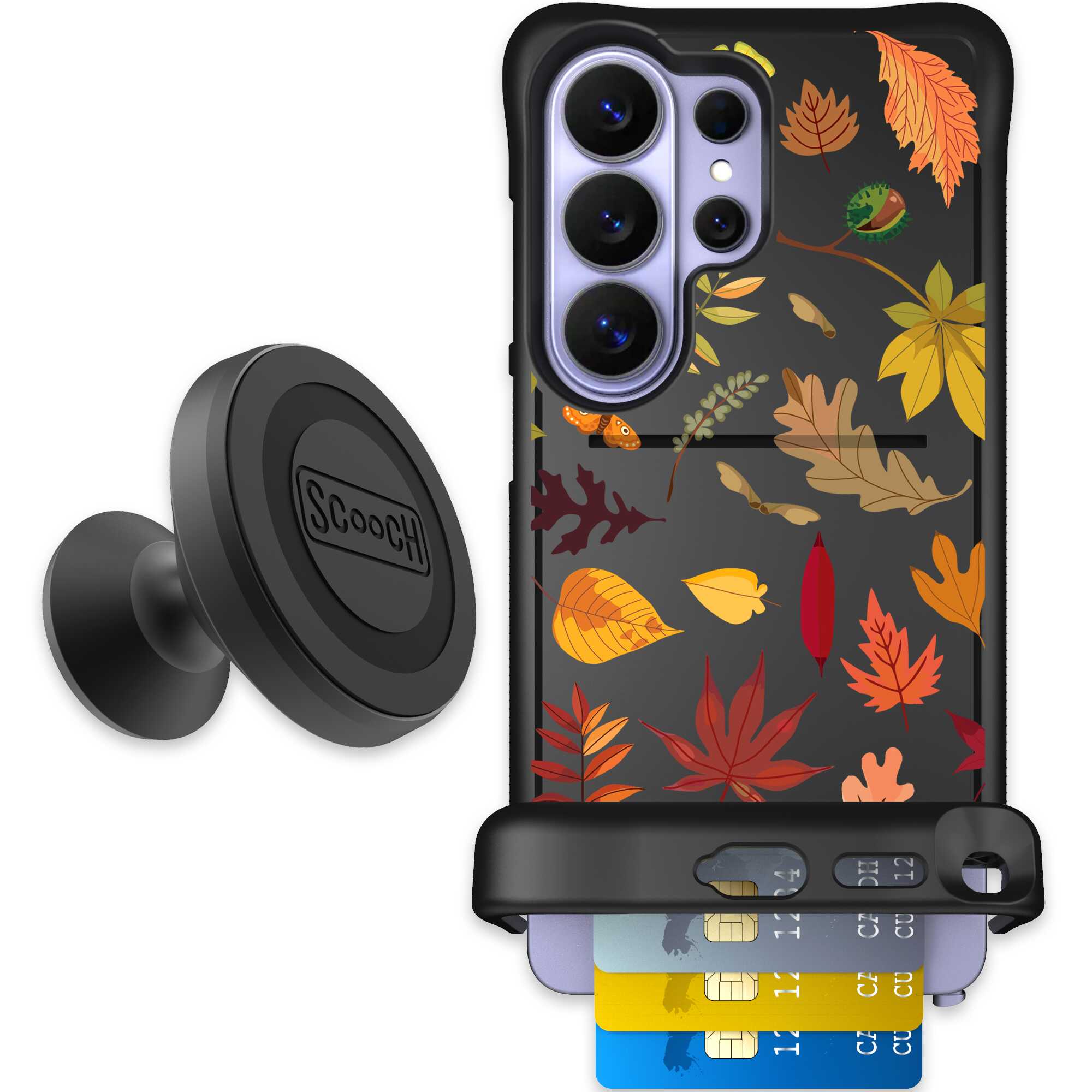 Autumn Leaves multicolored fall foliage pattern on a charcoal Scooch Wingmate case for Galaxy S26 Ultra - Starter Bundle
