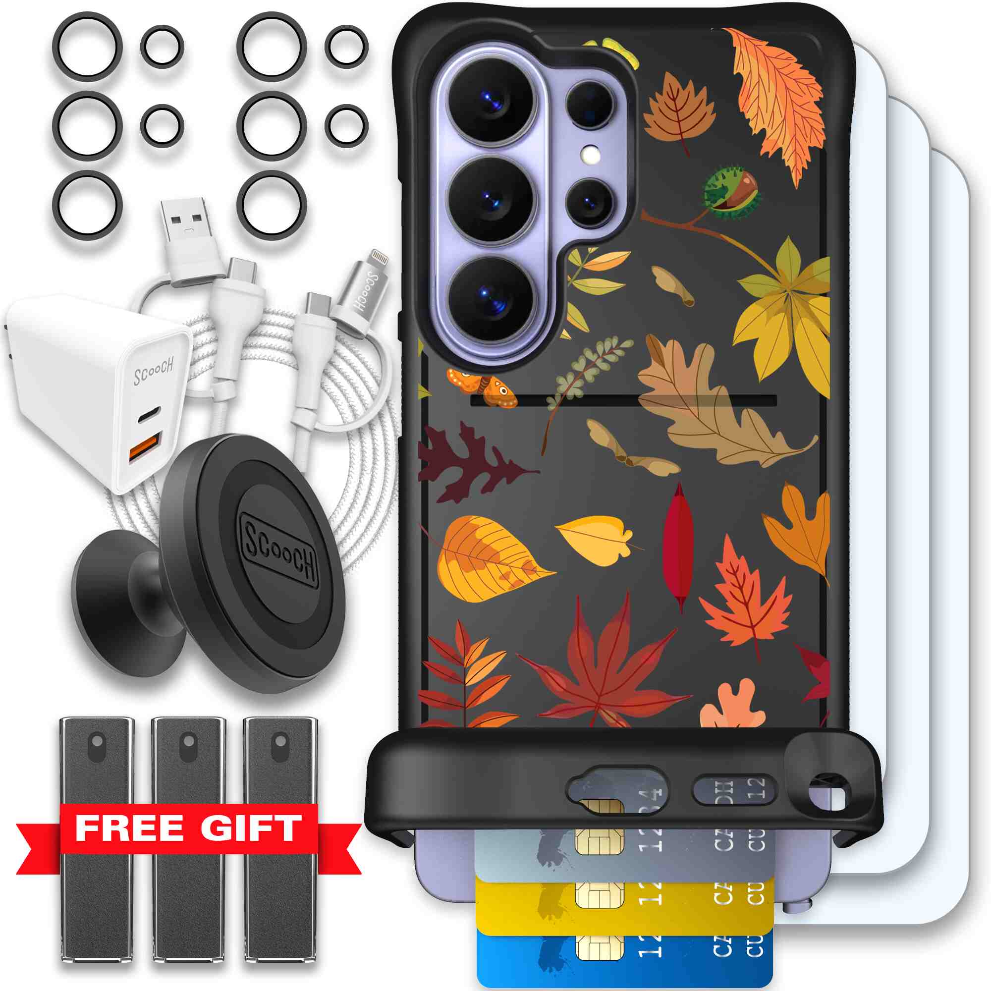 Autumn Leaves multicolored fall foliage pattern on a charcoal Scooch Wingmate case for Galaxy S26 Ultra - Ultimate Bundle