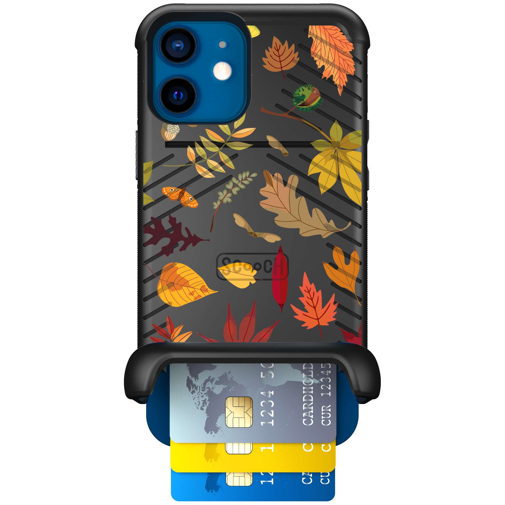 Autumn Leaves multicolored fall foliage pattern on a charcoal Scooch Wingmate case for iPhone 12