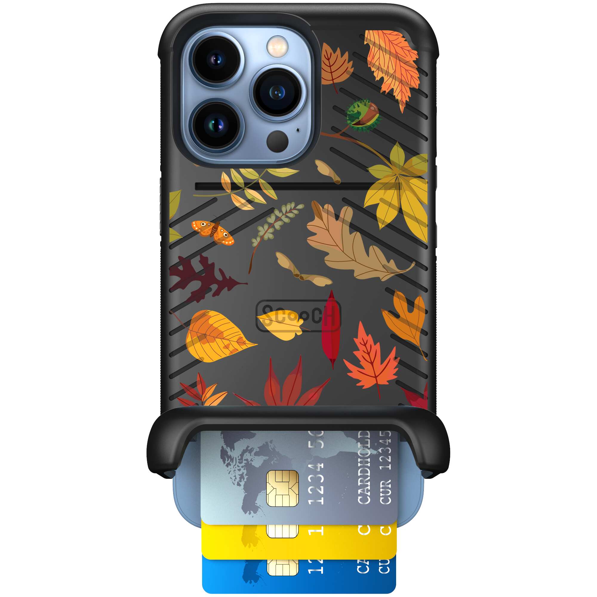 Autumn Leaves multicolored fall foliage pattern on a charcoal Scooch Wingmate case for iPhone 13 Pro