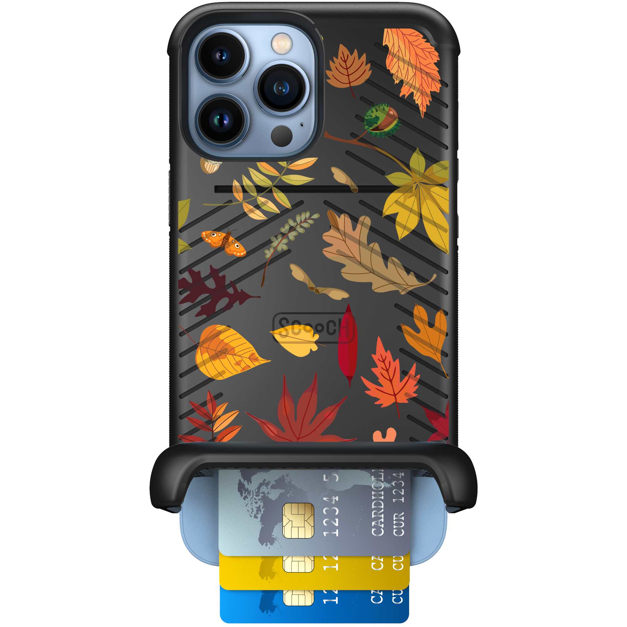Autumn Leaves multicolored fall foliage pattern on a charcoal Scooch Wingmate case for iPhone 13 Pro Max