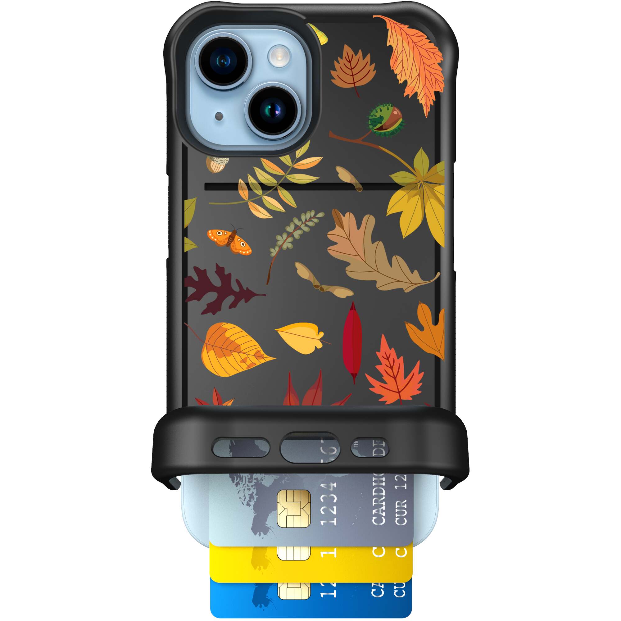Autumn Leaves multicolored fall foliage pattern on a charcoal Scooch Wingmate case for iPhone 15