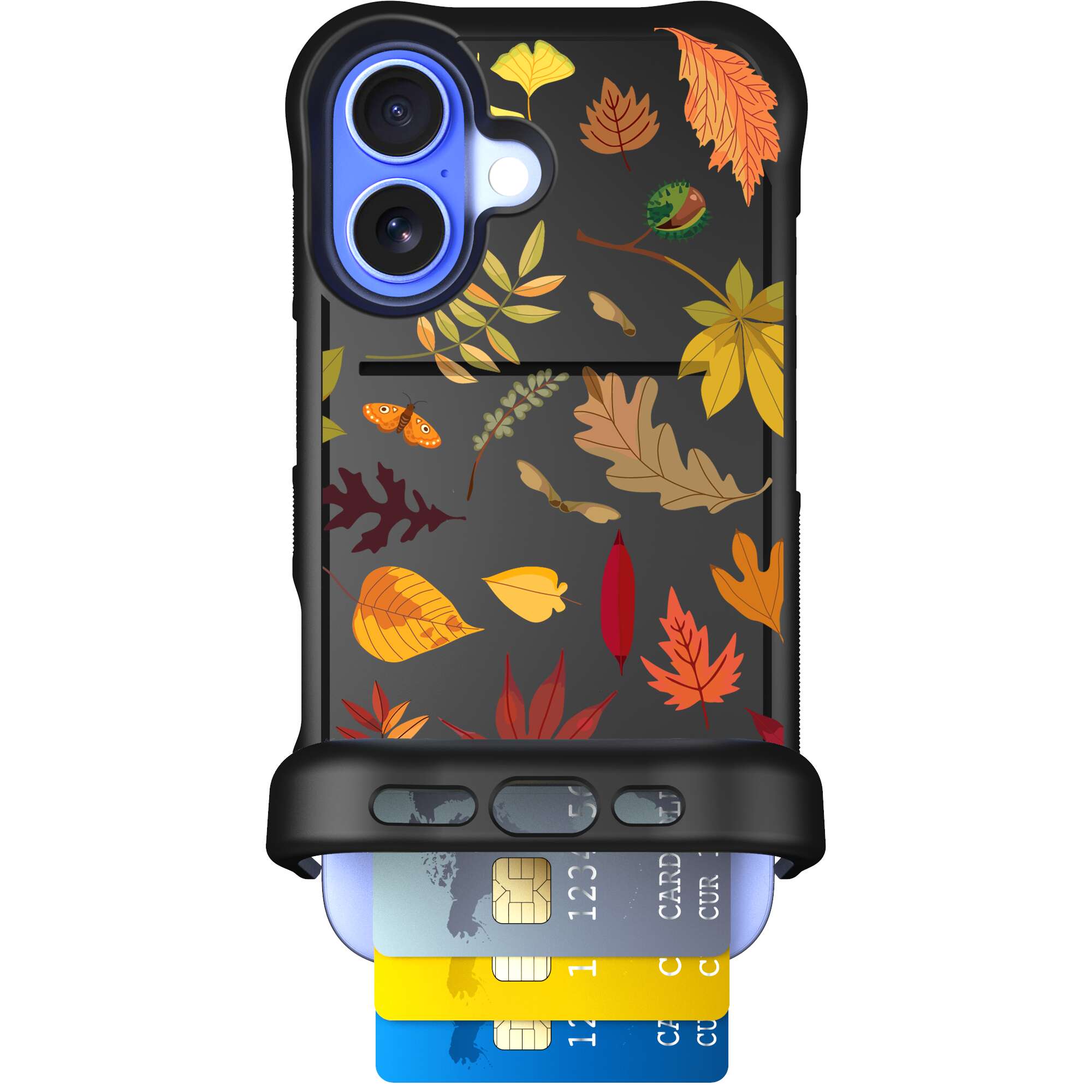Autumn Leaves multicolored fall foliage pattern on a charcoal Scooch Wingmate case for iPhone 16