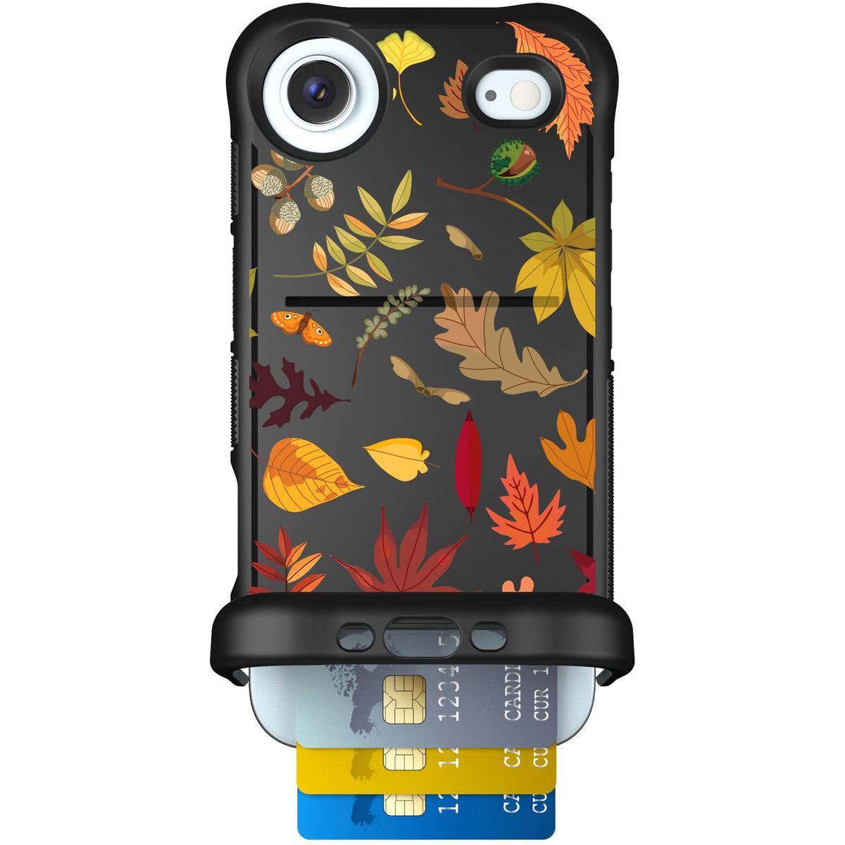 Autumn Leaves multicolored fall foliage pattern on a charcoal Scooch Wingmate case for iPhone Air