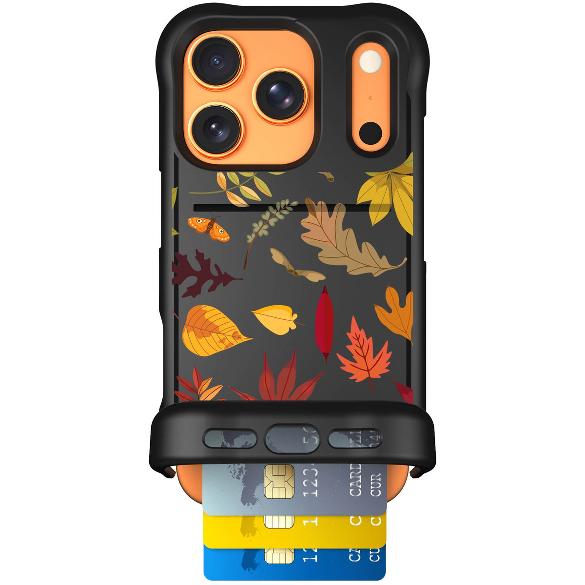 Autumn Leaves multicolored fall foliage pattern on a charcoal Scooch Wingmate case for iPhone 17 Pro