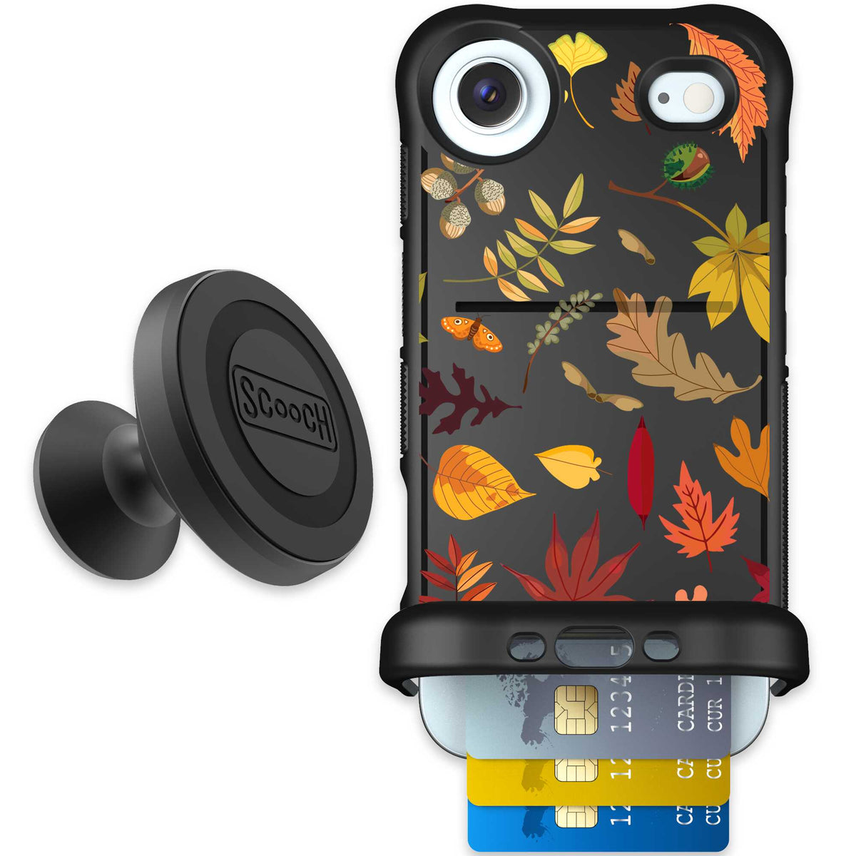 Autumn Leaves multicolored fall foliage pattern on a charcoal Scooch Wingmate case for iPhone Air - Starter Bundle