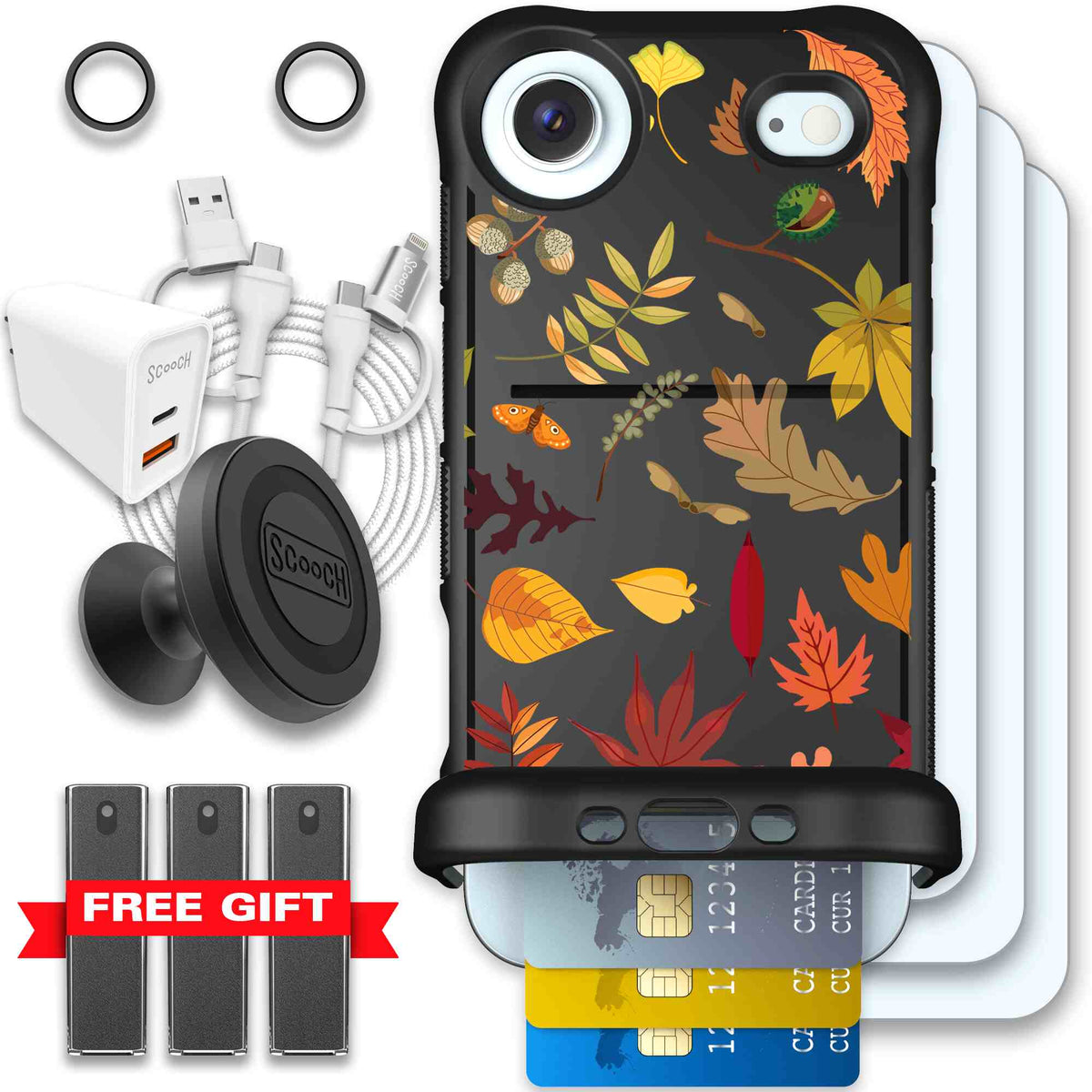Autumn Leaves multicolored fall foliage pattern on a charcoal Scooch Wingmate case for iPhone Air - Ultimate Bundle