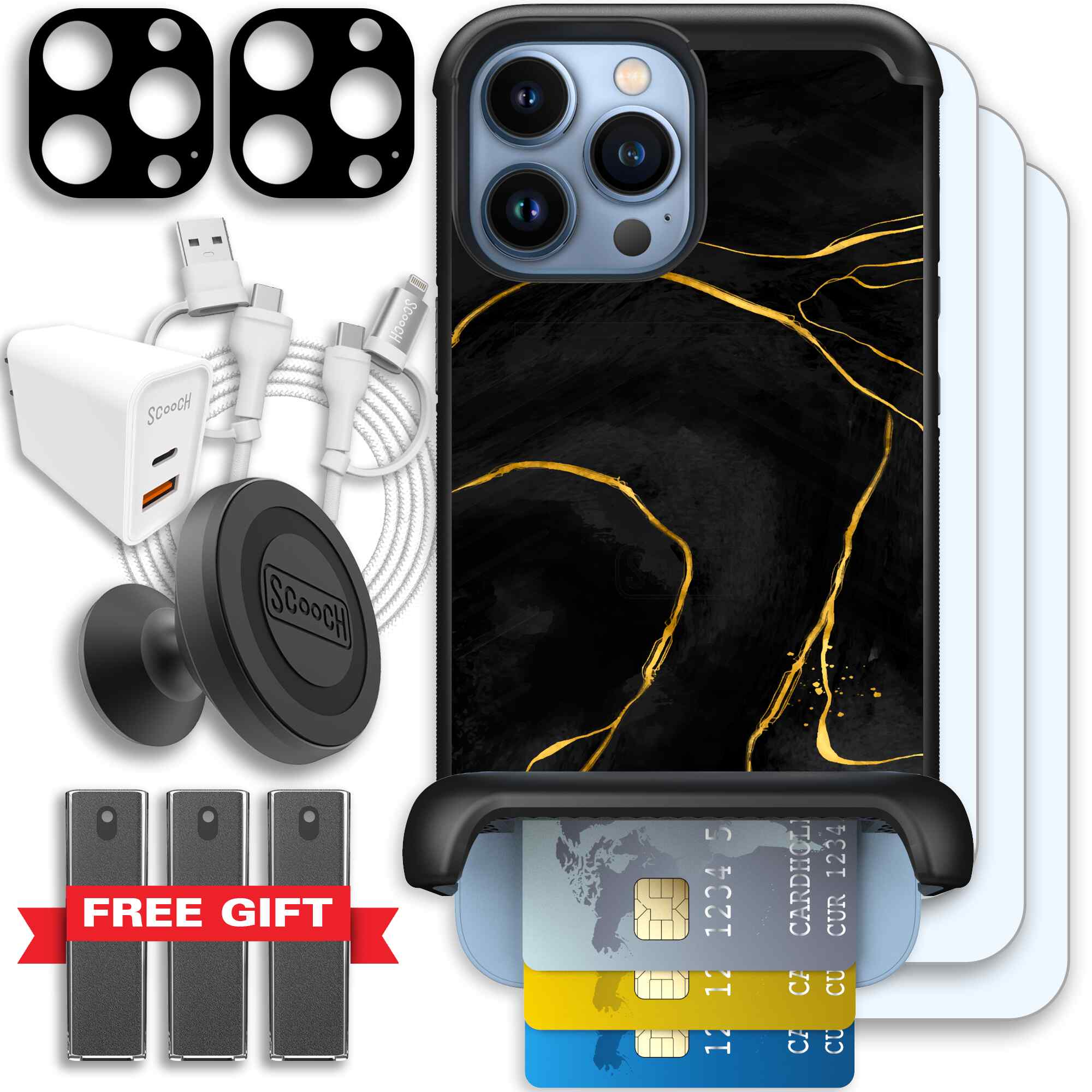 Wingmate Black Marble for iPhone 13 Pro Max - Ultimate Bundle