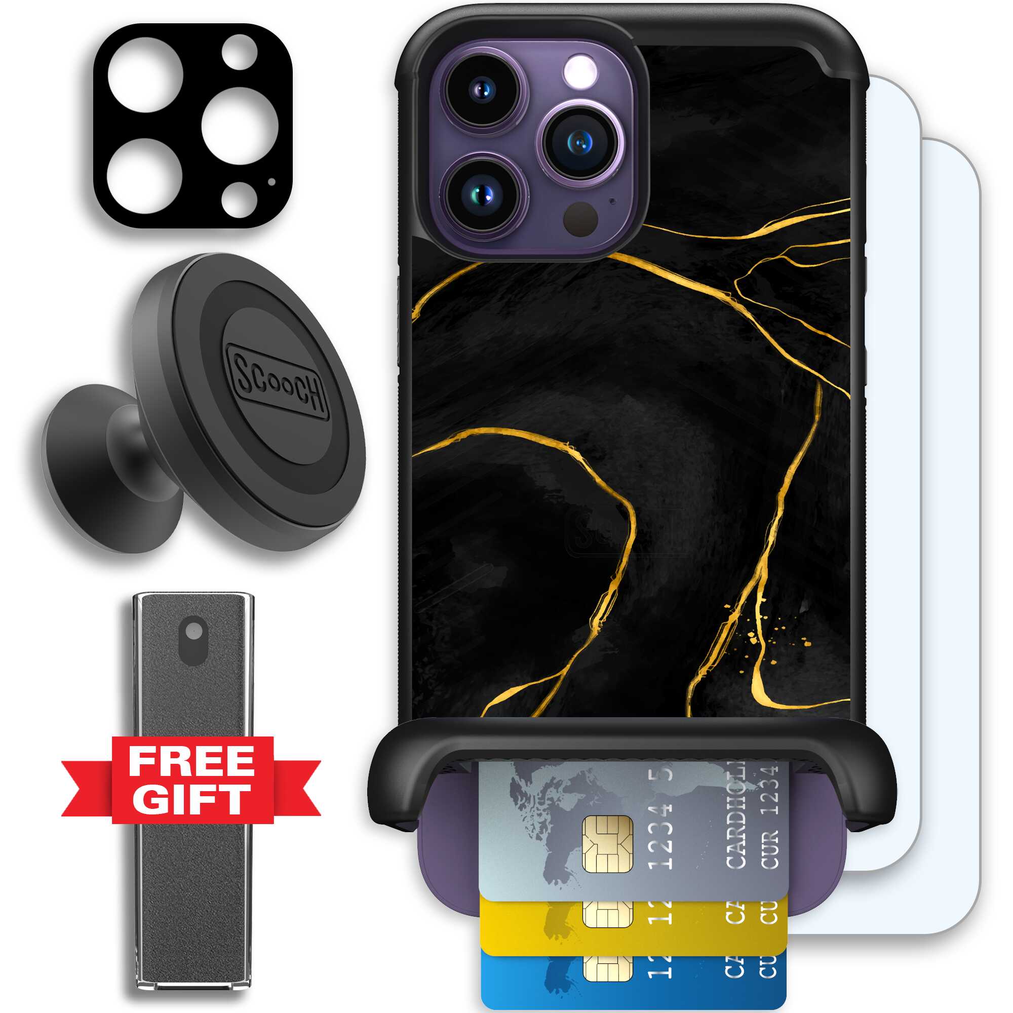 Wingmate Black Marble for iPhone 14 Pro Max - Defender Bundle
