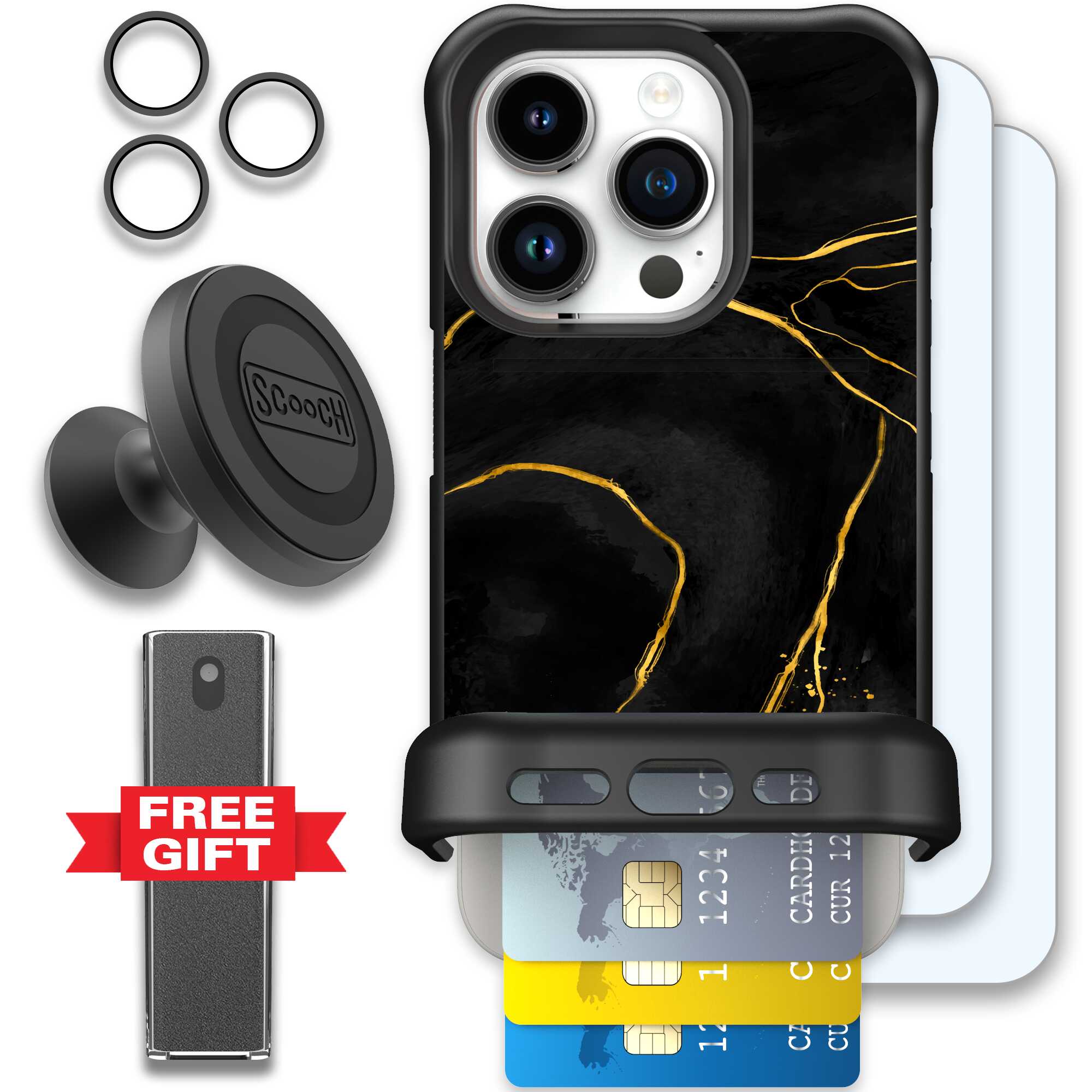 Wingmate Black Marble for iPhone 15 Pro - Defender Bundle