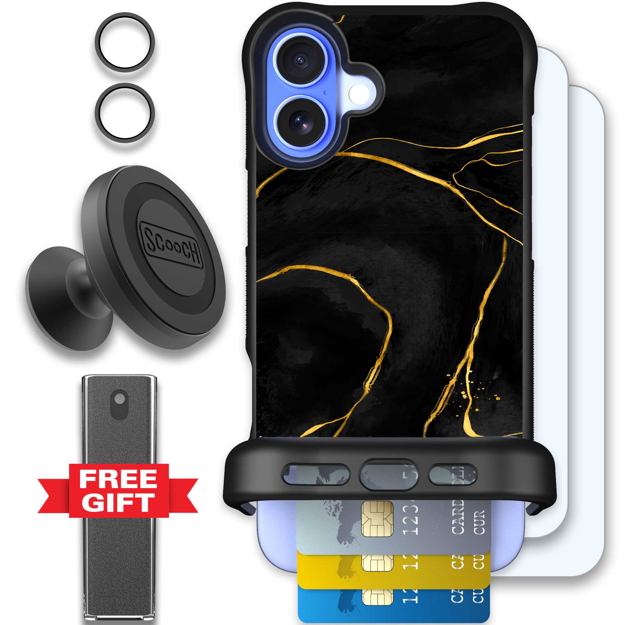 Wingmate Black Marble for iPhone 16 Plus - Defender Bundle