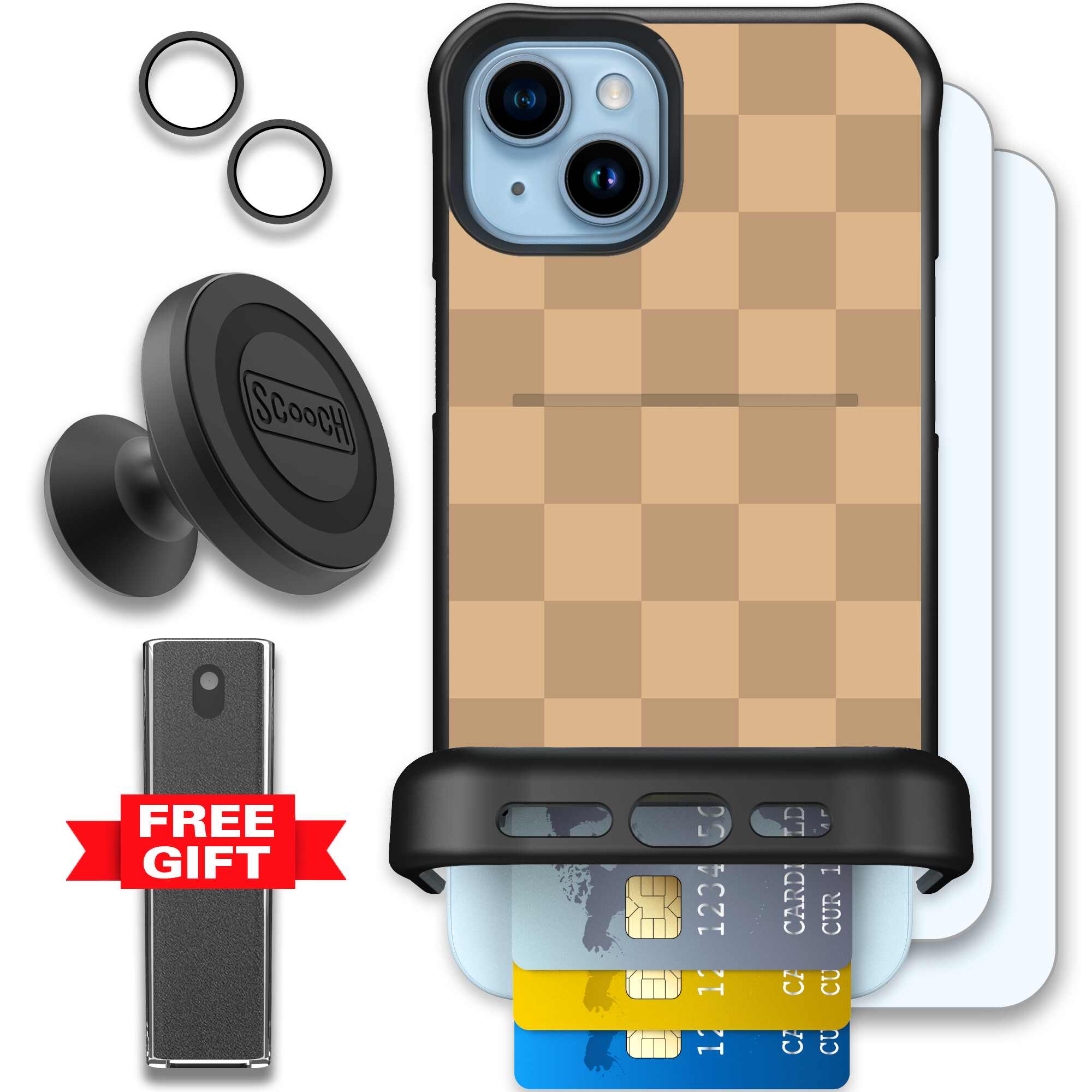 Checkered Beige | website | iPhone 15 Plus | Defender Bundle