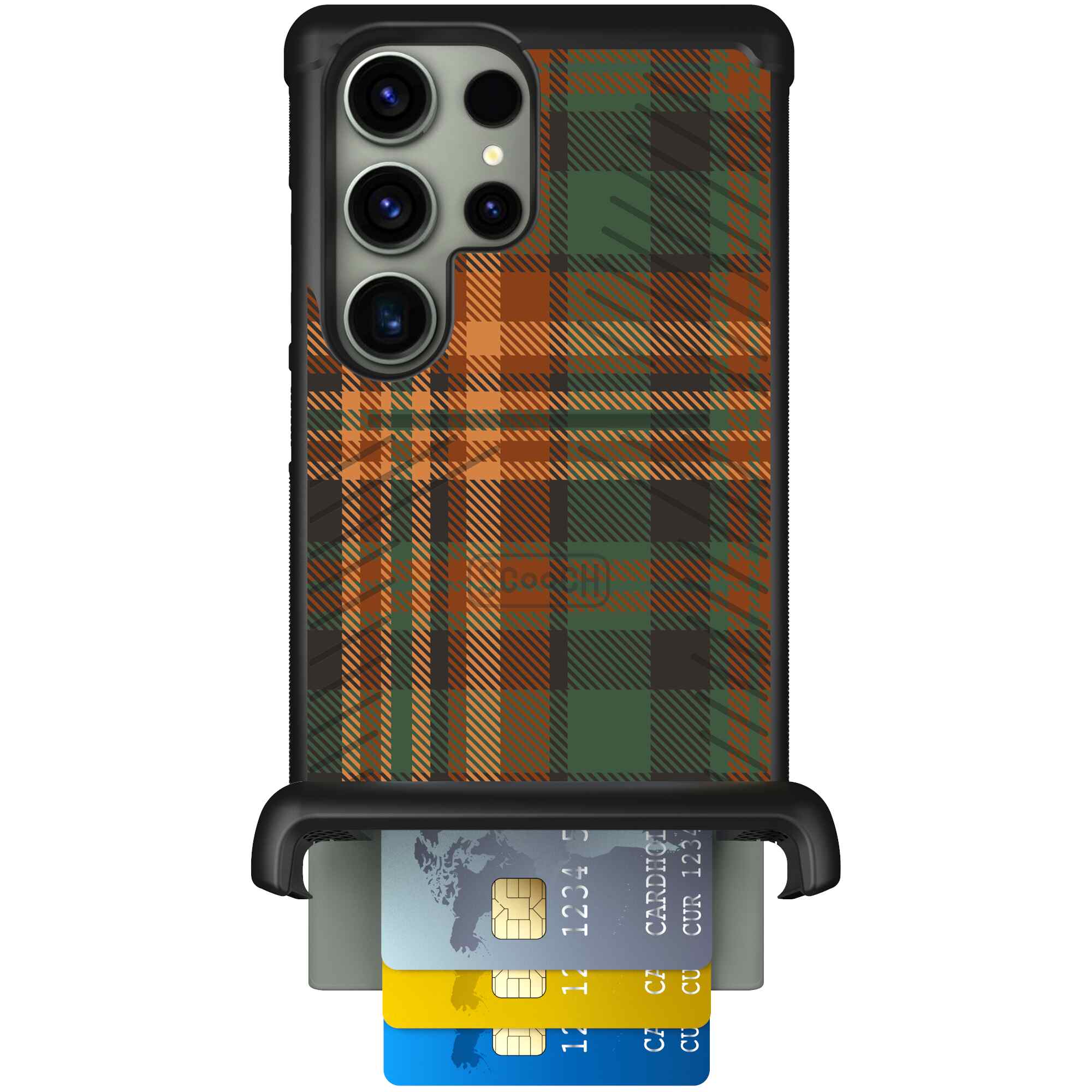 Fall Flannel orange and brown plaid pattern on a Scooch Wingmate case for Galaxy S23 Ultra