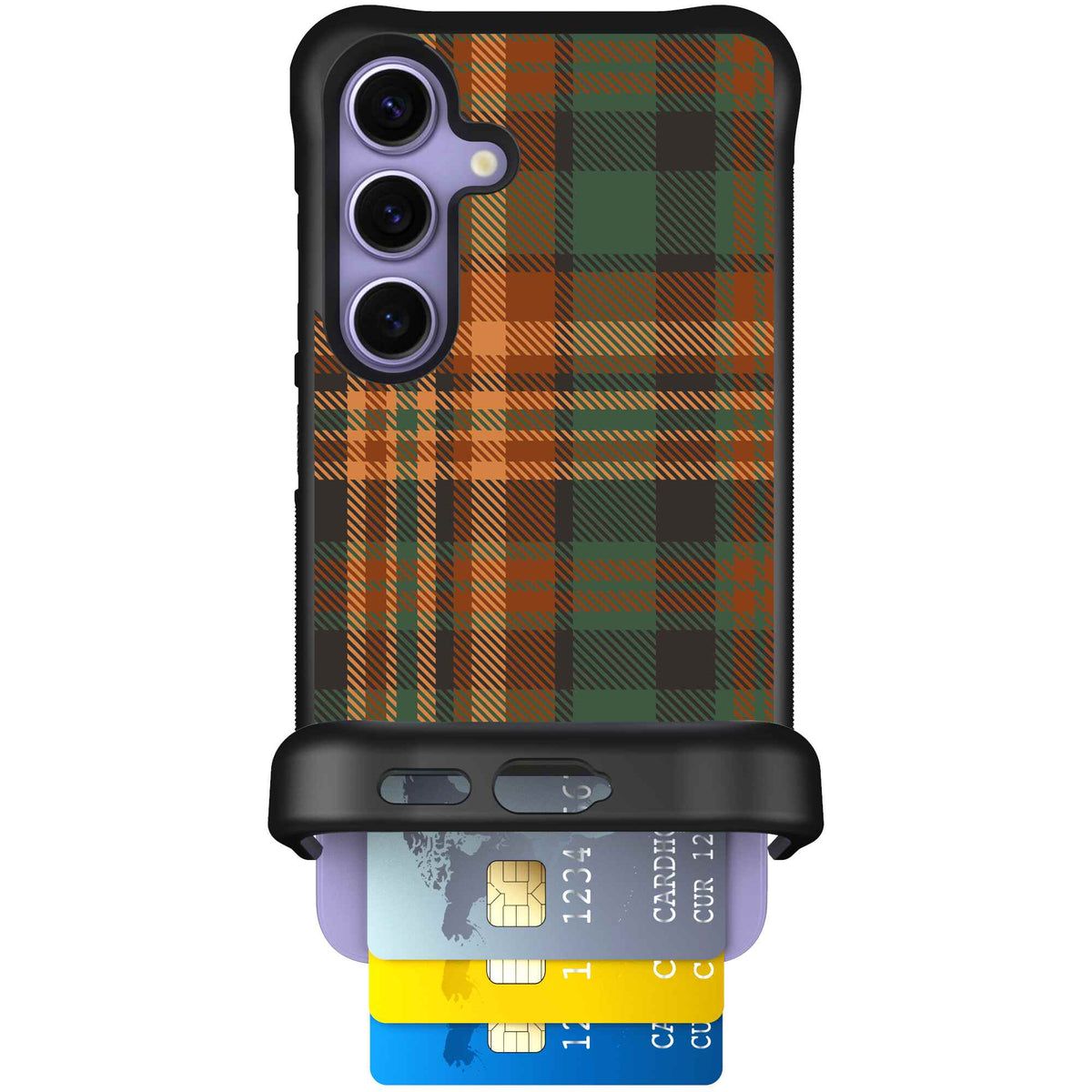 Fall Flannel orange and brown plaid pattern on a Scooch Wingmate case for Galaxy S24