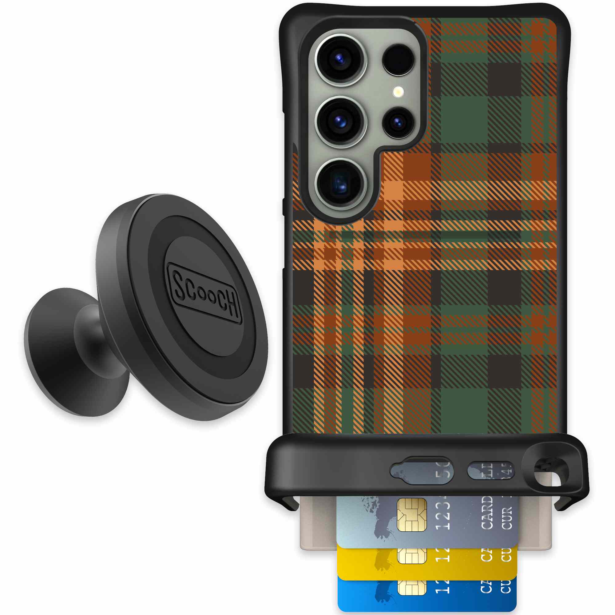 Fall Flannel orange and brown plaid pattern on a Scooch Wingmate case for Galaxy S24 Ultra - Starter Bundle