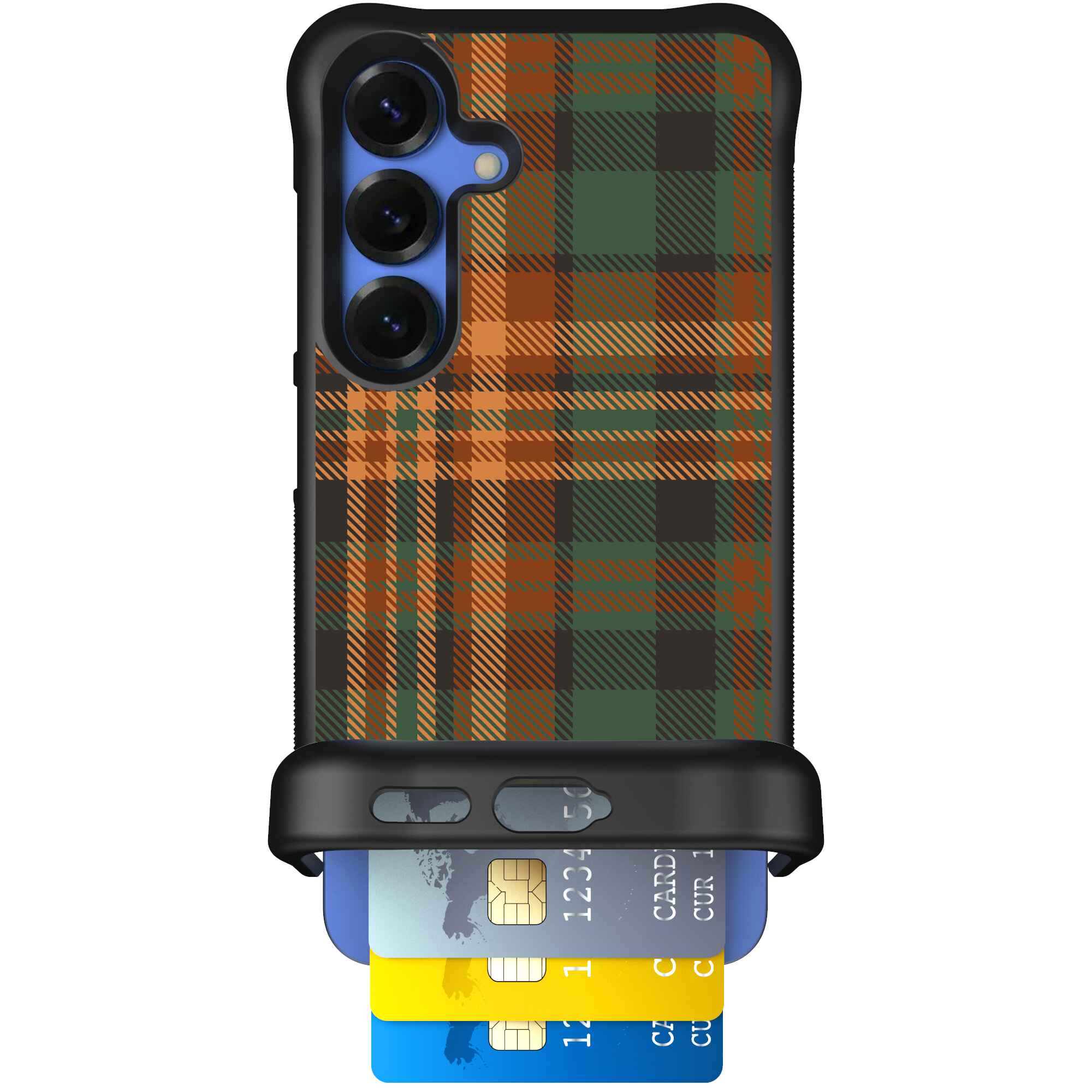 Fall Flannel orange and brown plaid pattern on a Scooch Wingmate case for Galaxy S25