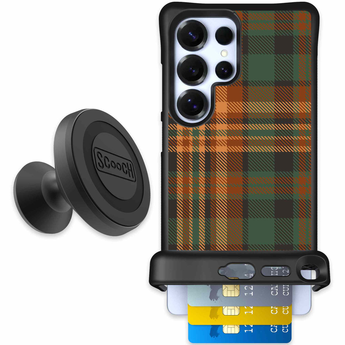 Fall Flannel orange and brown plaid pattern on a Scooch Wingmate case for Galaxy S25 Ultra - Starter Bundle