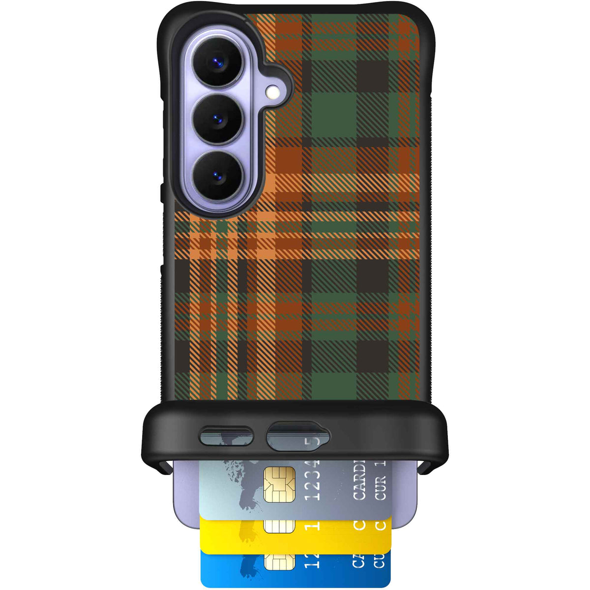 Fall Flannel orange and brown plaid pattern on a Scooch Wingmate case for Galaxy S26