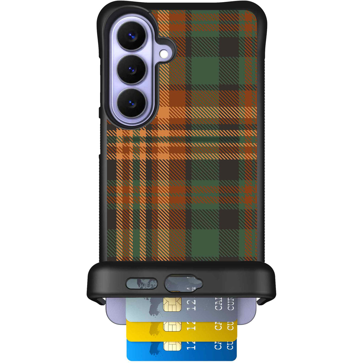 Fall Flannel orange and brown plaid pattern on a Scooch Wingmate case for Galaxy S26+
