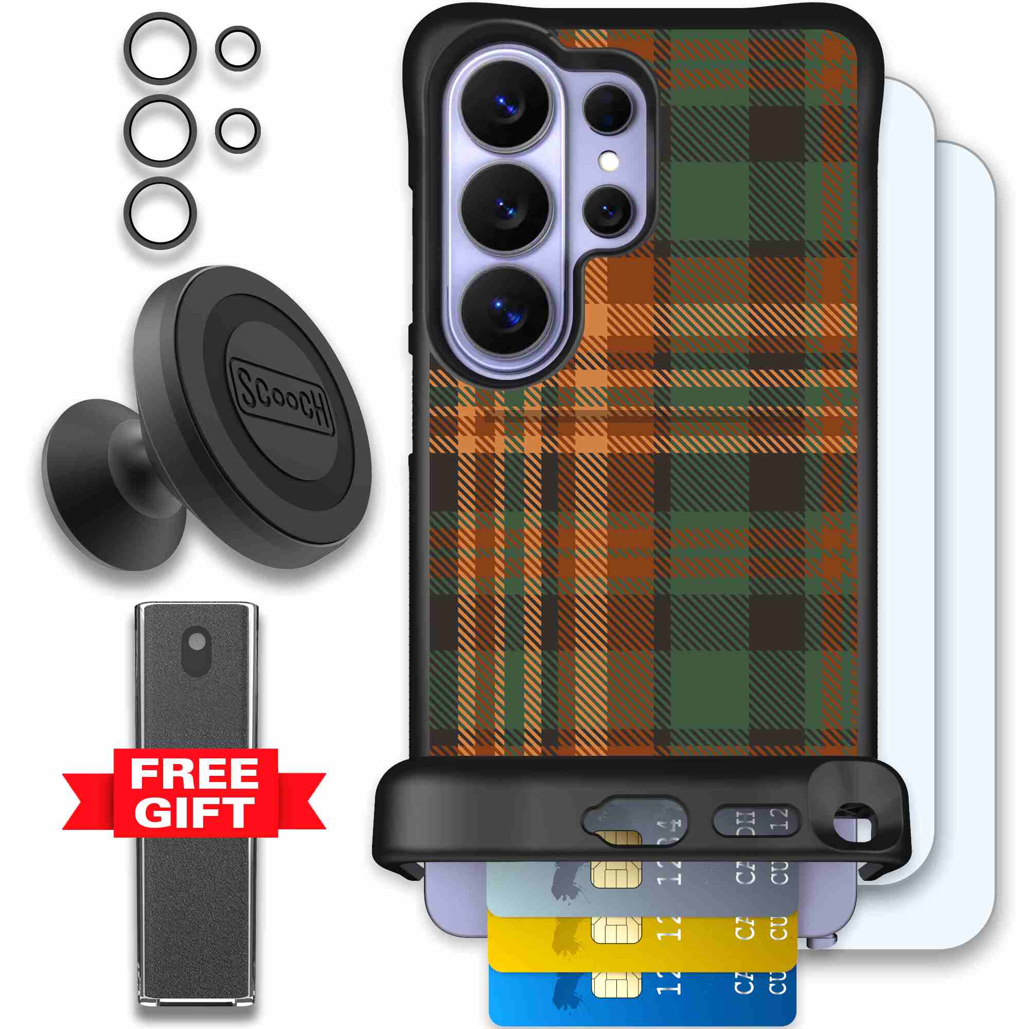 Fall Flannel orange and brown plaid pattern on a Scooch Wingmate case for Galaxy S26 Ultra - Defender Bundle