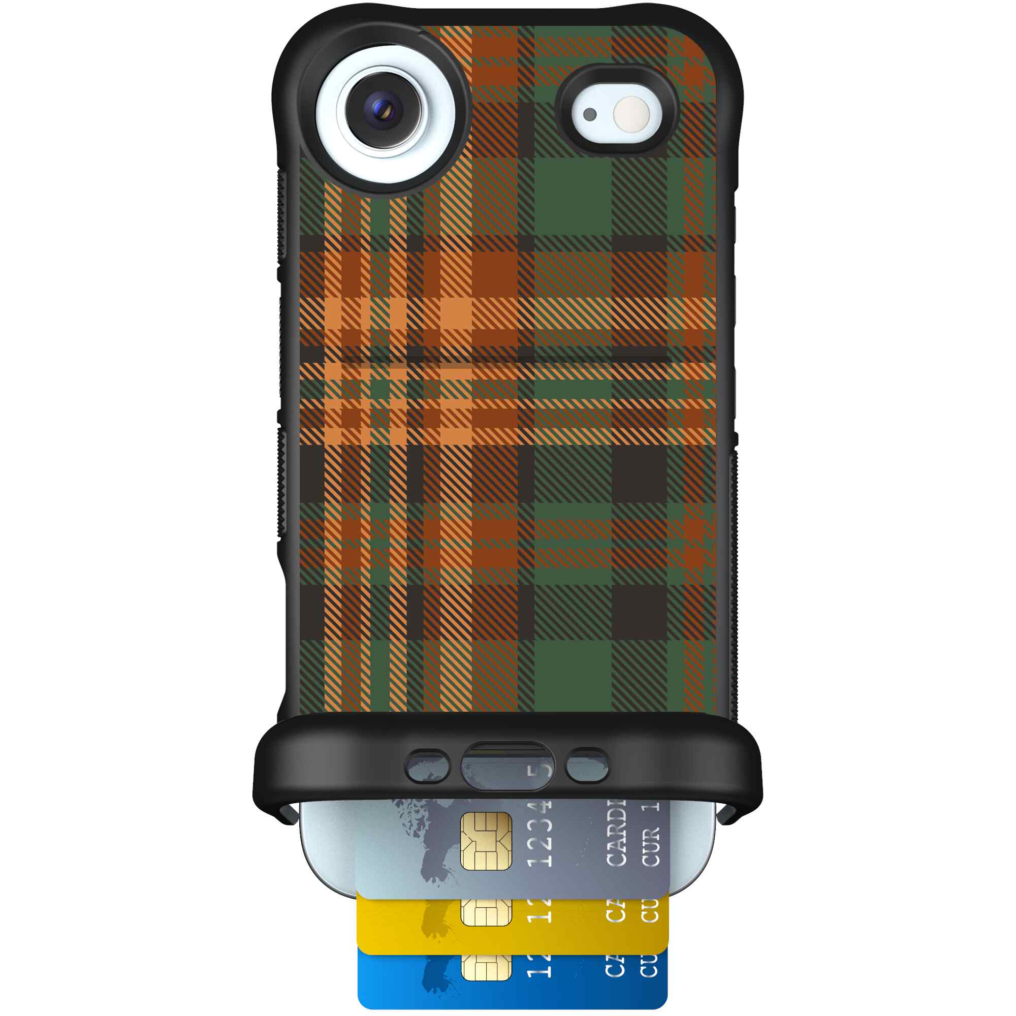 Fall Flannel orange and brown plaid pattern on a Scooch Wingmate case for iPhone Air