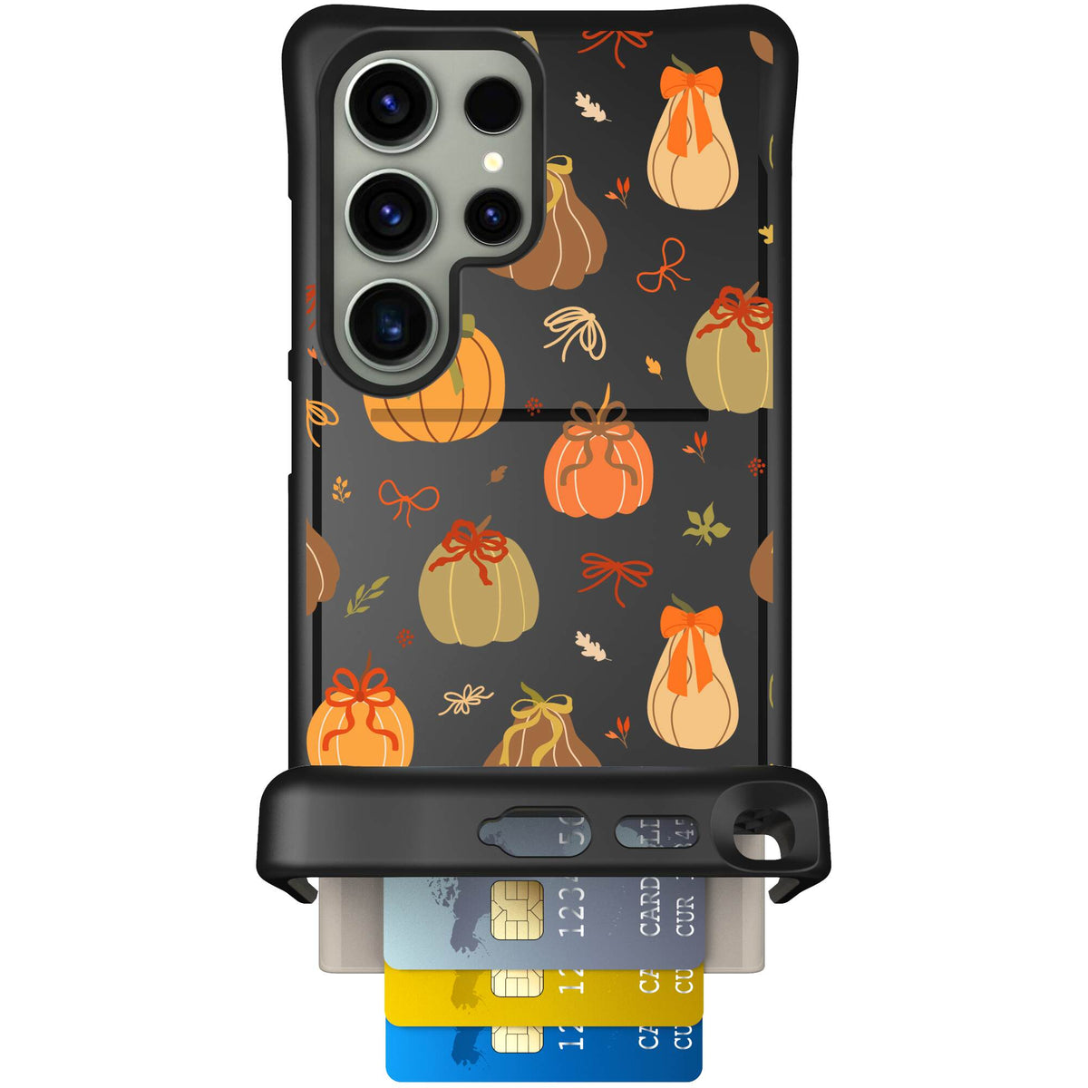 Pretty Pumpkins orange pumpkin and bow pattern on a Scooch Wingmate case for Galaxy S24 Ultra