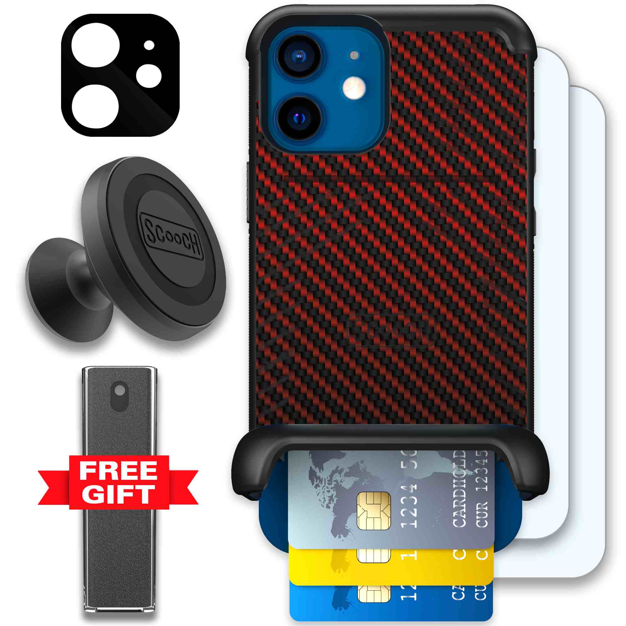 Red Carbon Fiber | website | iPhone 12 | Defender Bundle