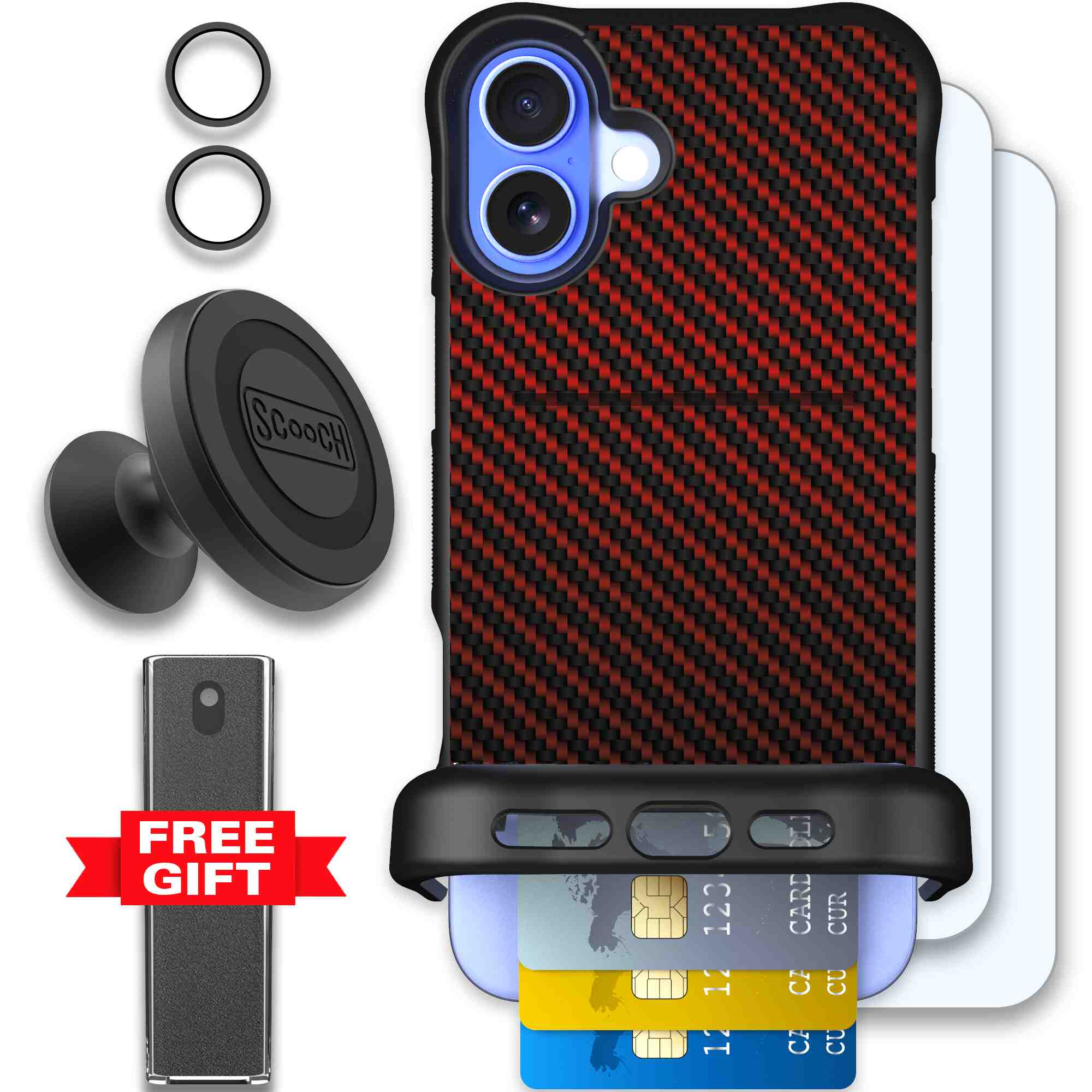 Red Carbon Fiber | website | iPhone 16 Plus | Defender Bundle