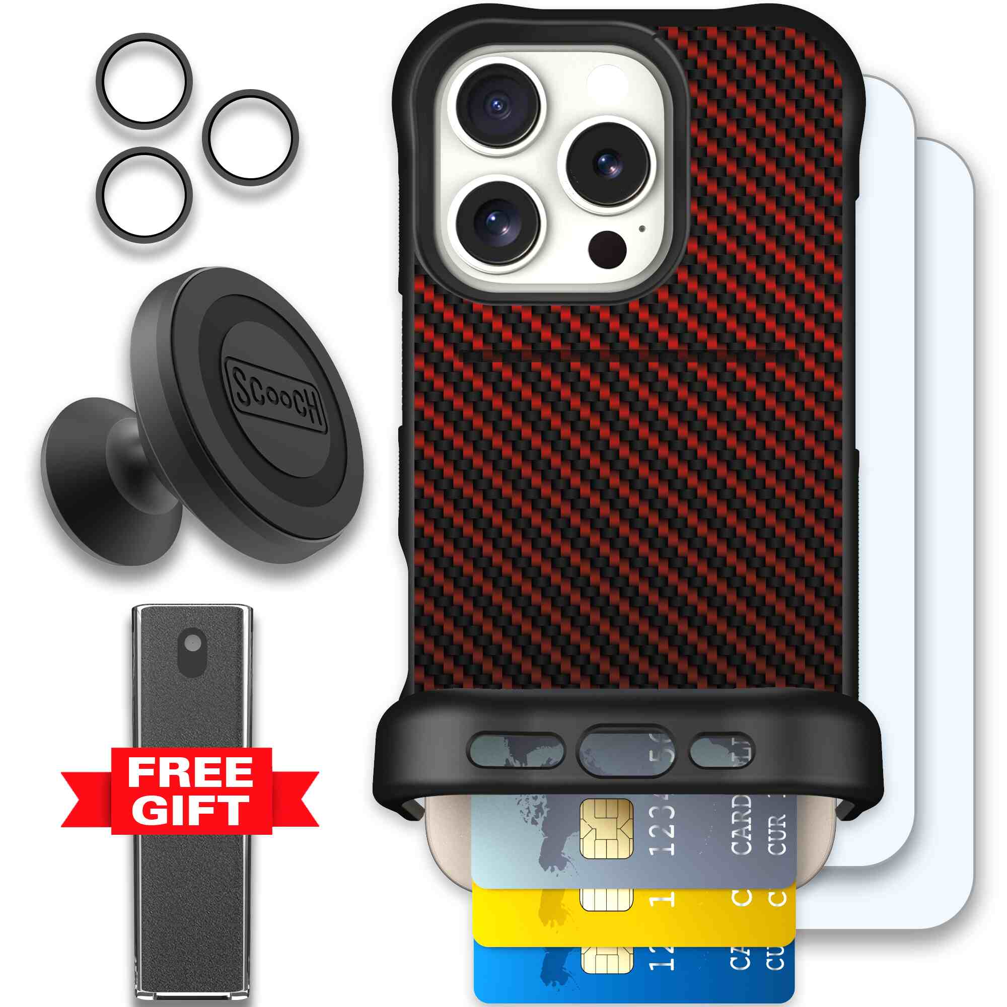 Red Carbon Fiber | website | iPhone 16 Pro | Defender Bundle