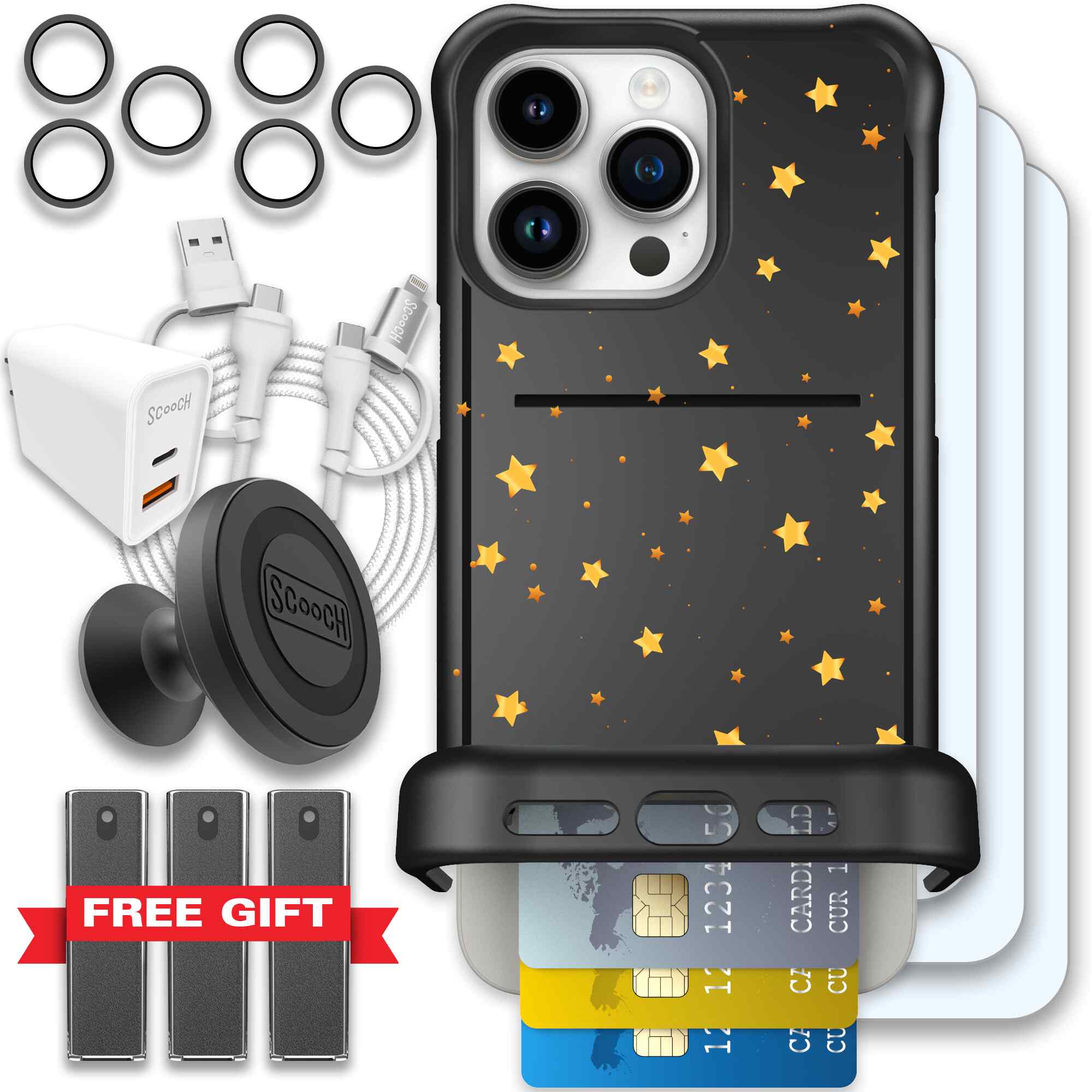 Wingmate Gold Stars for iPhone 15 Pro Max - Ultimate Bundle