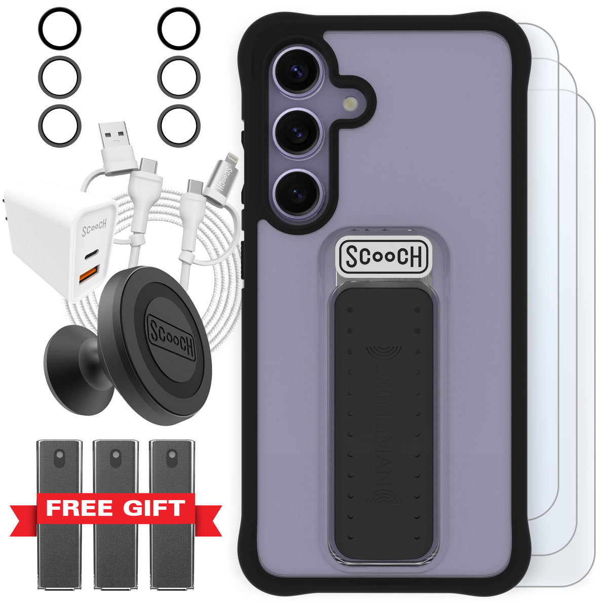 Scooch Wingman Ultimate Bundle for Galaxy S24 in Tuxedo Clear