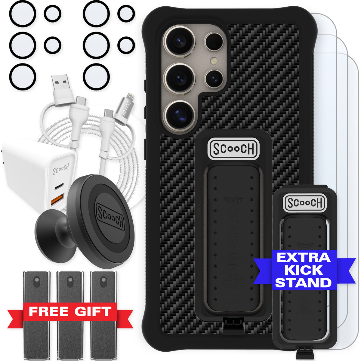Scooch Wingman Ultimate Bundle for Galaxy S24 Ultra in Carbon Fiber
