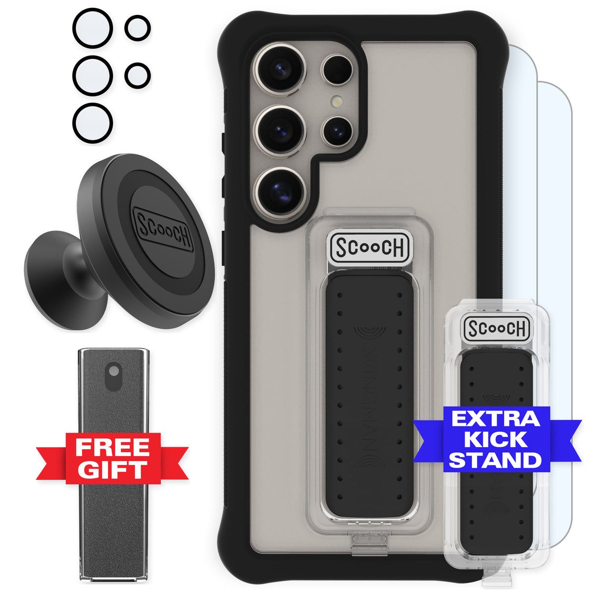Scooch Wingman Defender Bundle for Galaxy S24 Ultra in Tuxedo Clear